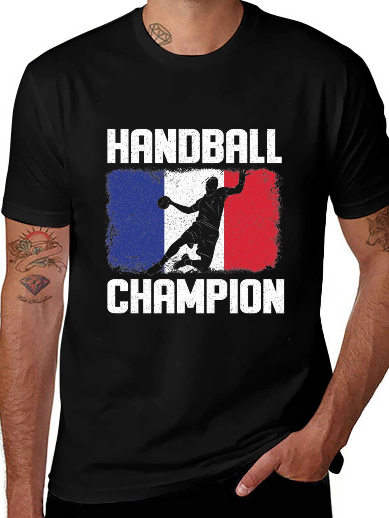 Black Handball Champion France Flag T-Shirt main image