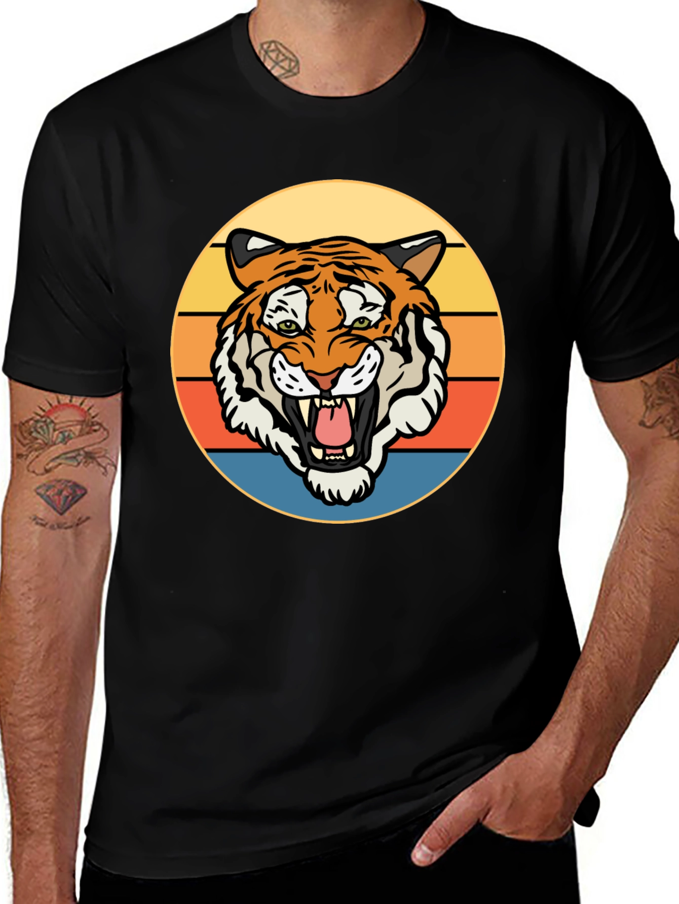 Variant 13 of Retro Tiger Graphic T-Shirt - Men's Short Sleeve Crew Neck Tee