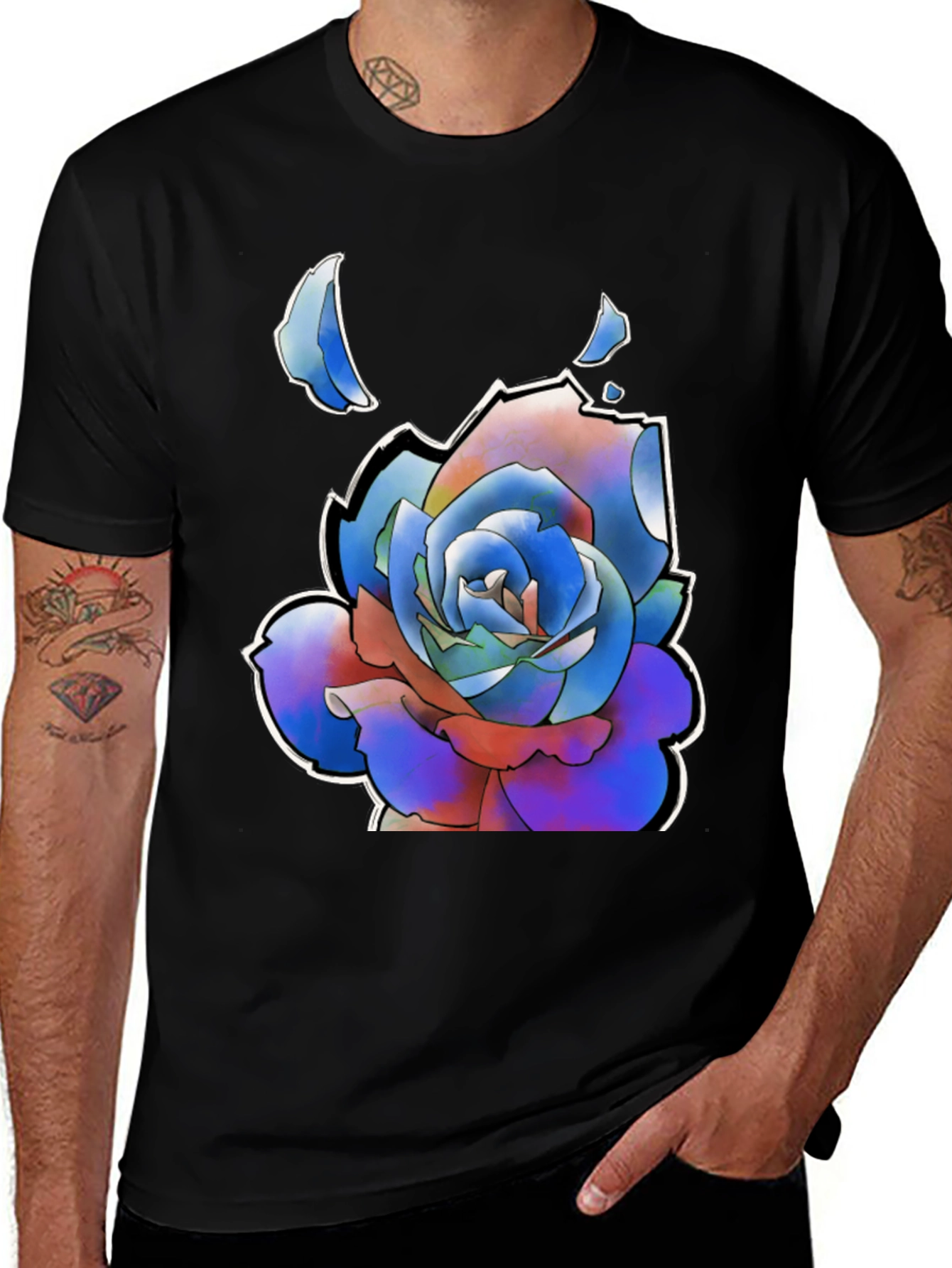 Variant 4 of Abstract Rose Graphic Tee - Stylish Black T-Shirt
