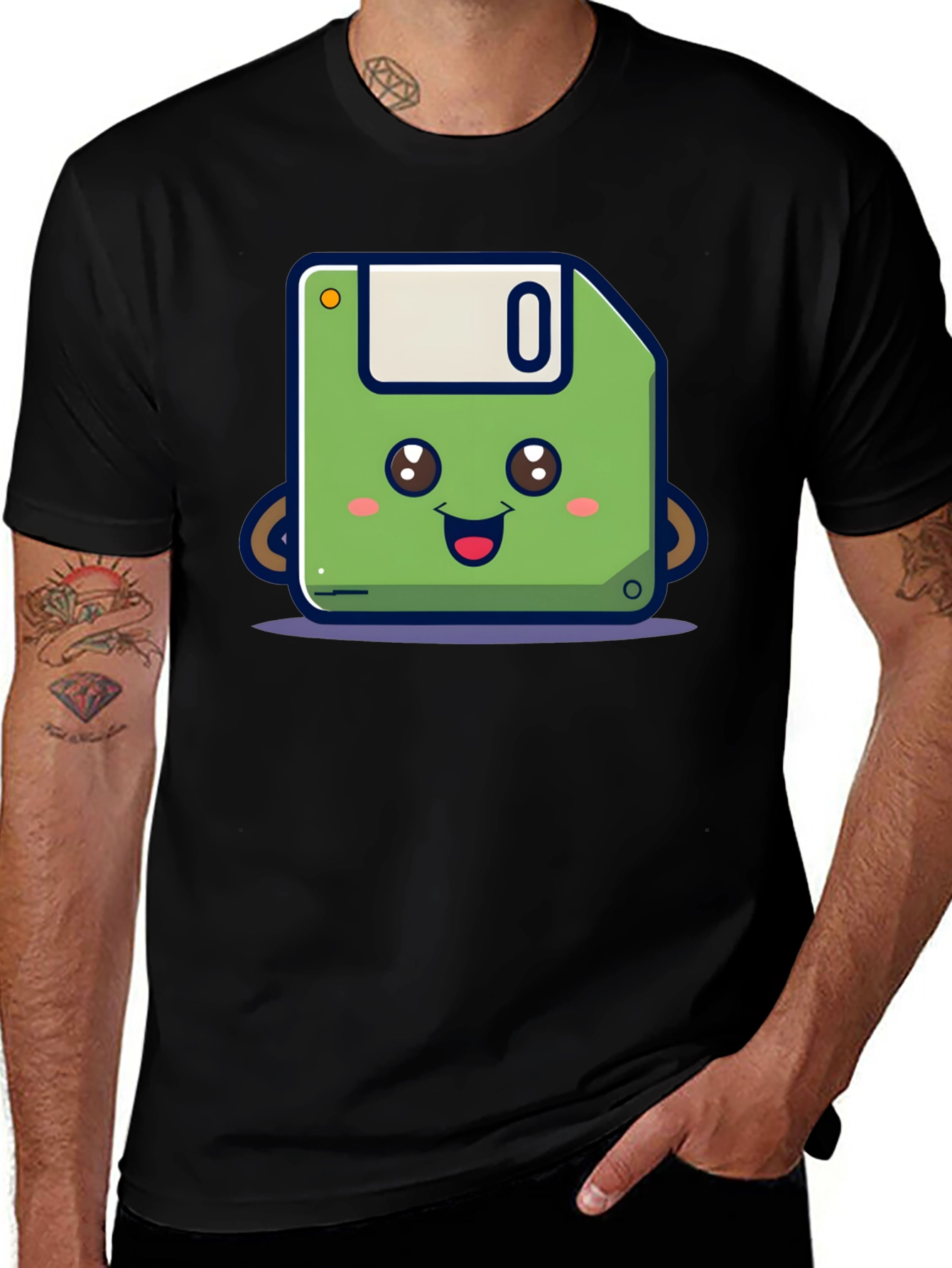 Variant 29 of Retro Floppy Disk Kawaii Black T-Shirt