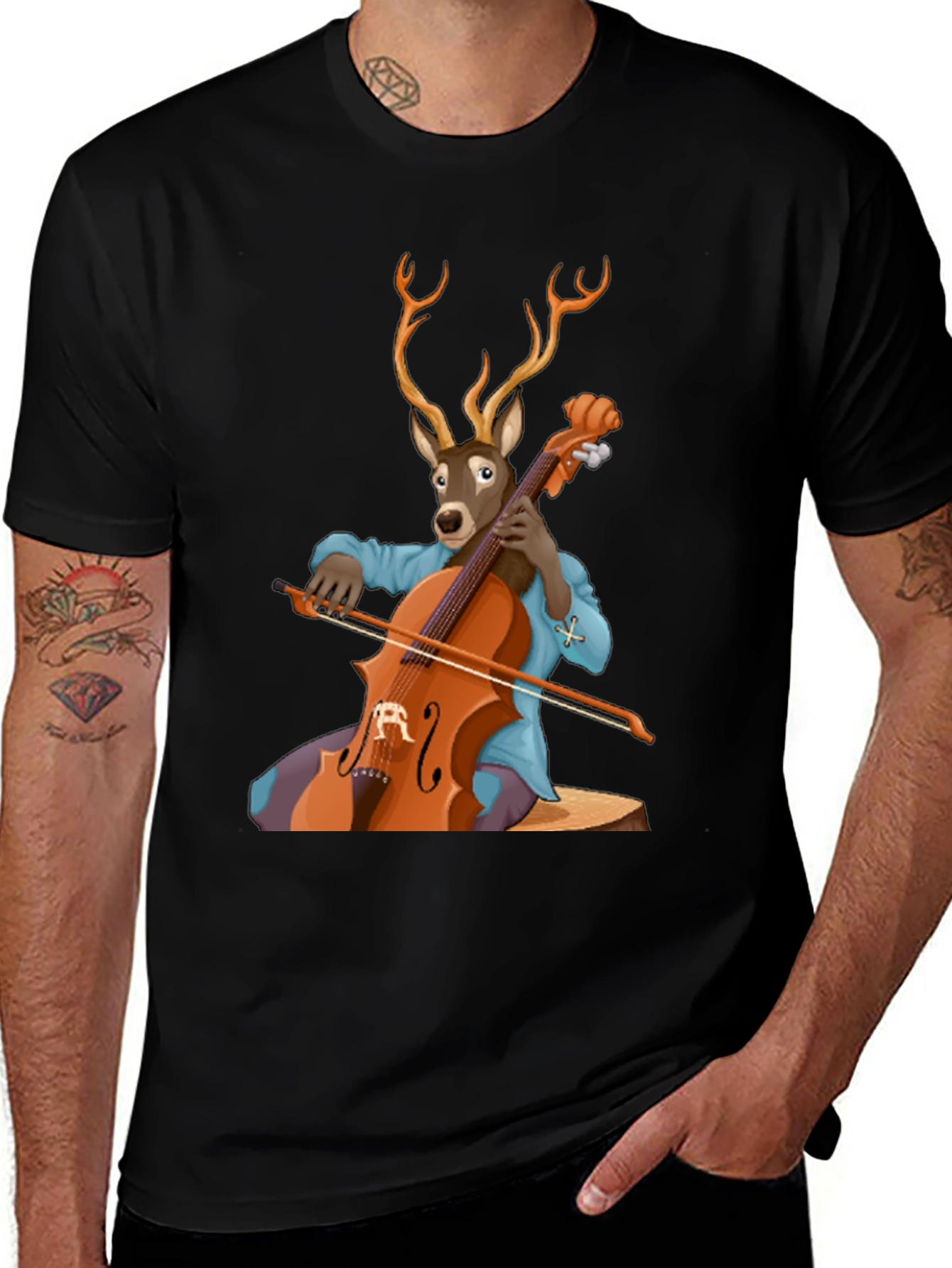 Variant 30 of Deer Playing Cello Graphic Tee - Unique Animal Musician Design