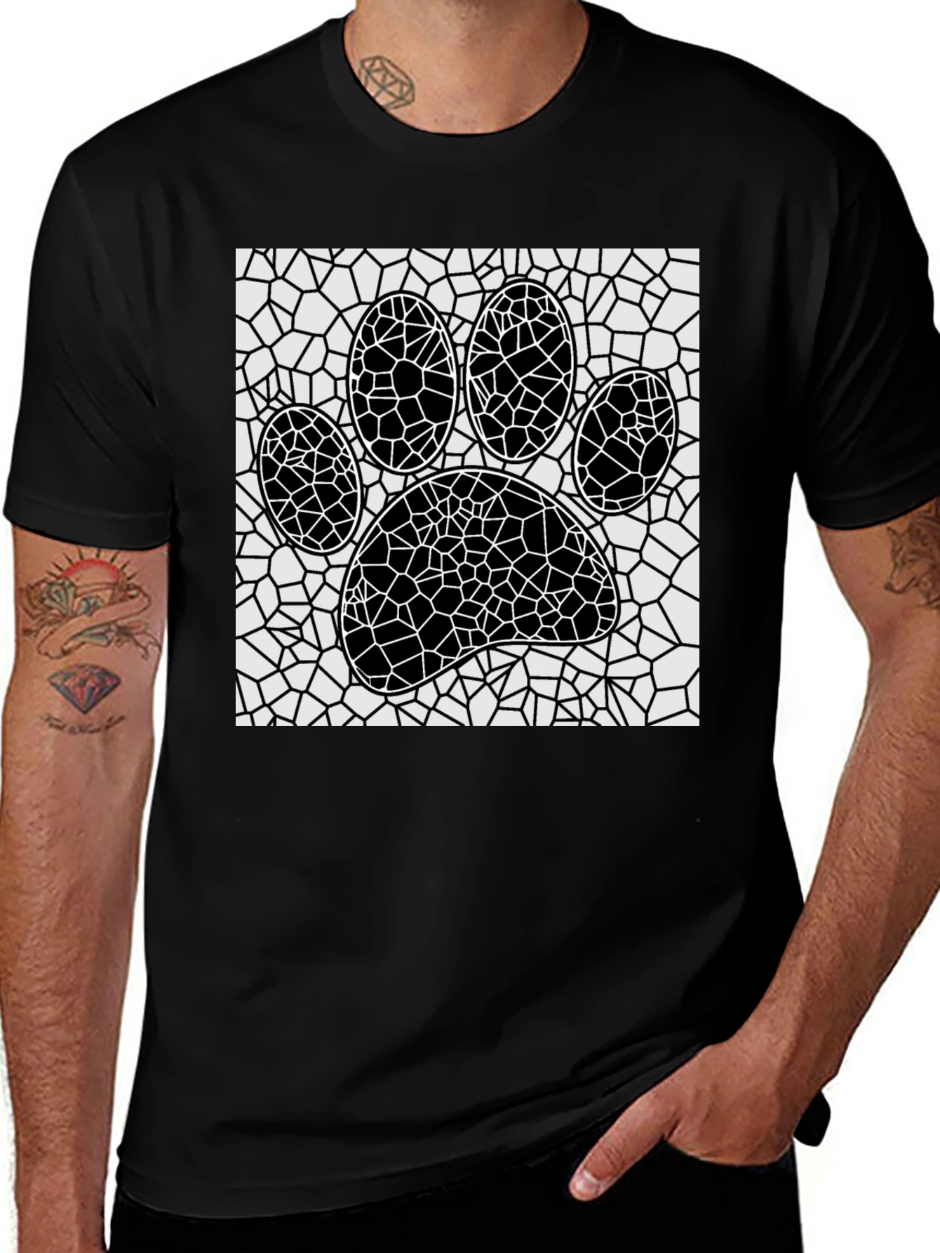 Variant 20 of Mosaic Paw Print T-Shirt - Abstract Pet Lover Tee