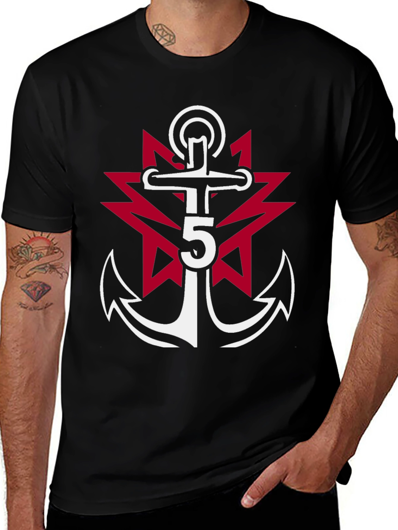 Variant 6 of Anchor & Star Graphic Tee - Black Cotton T-Shirt