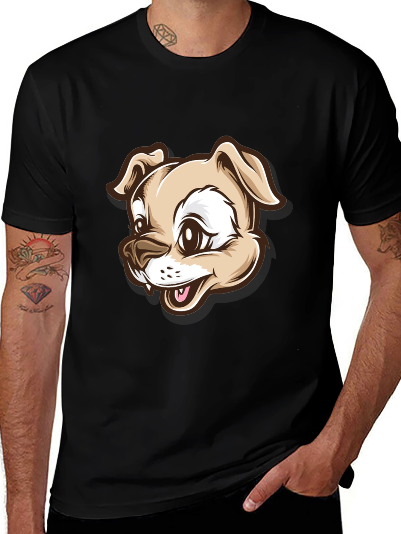 Dog Cartoon Graphic T-Shirt - Black