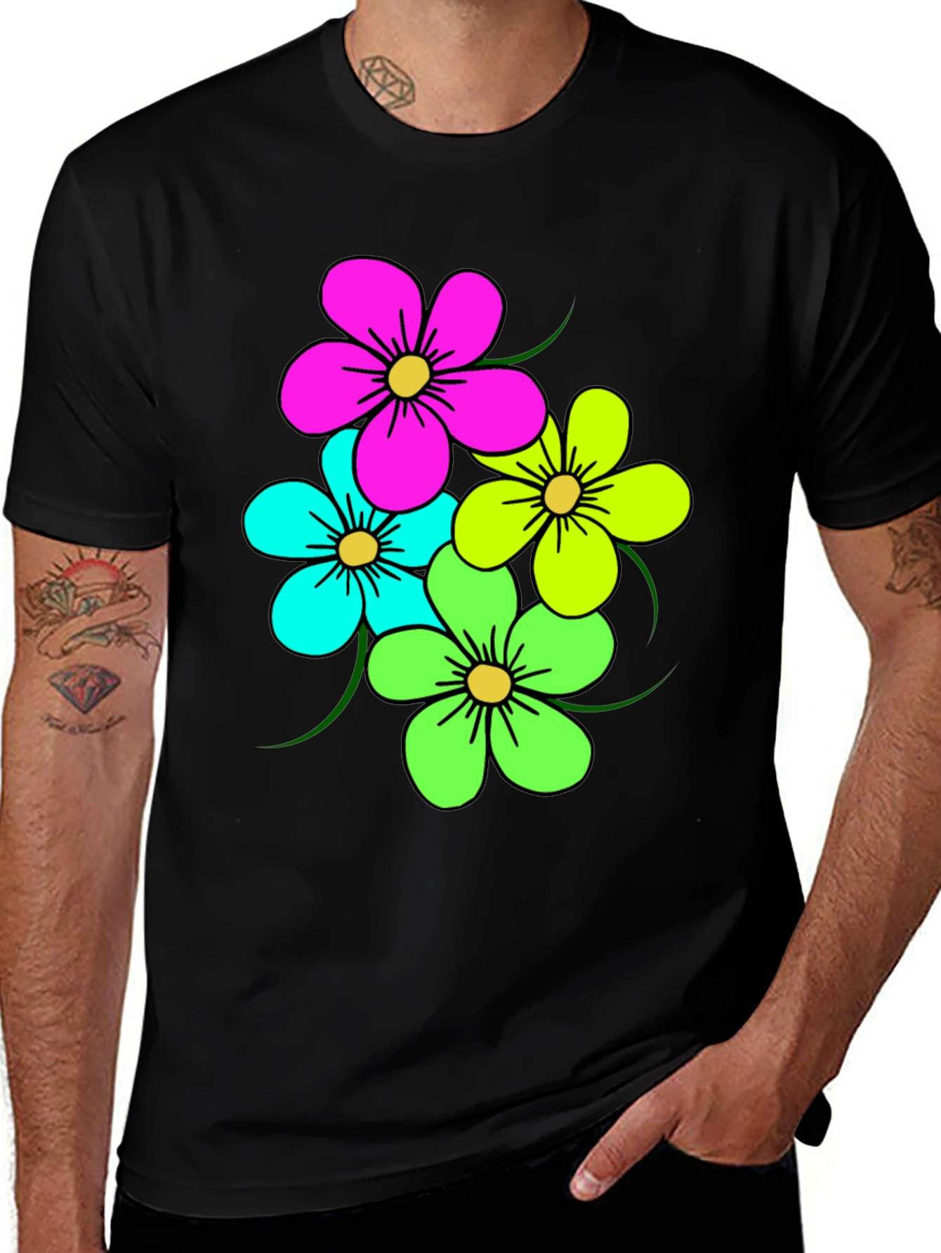 Variant 29 of Colorful Floral Graphic Black T-Shirt