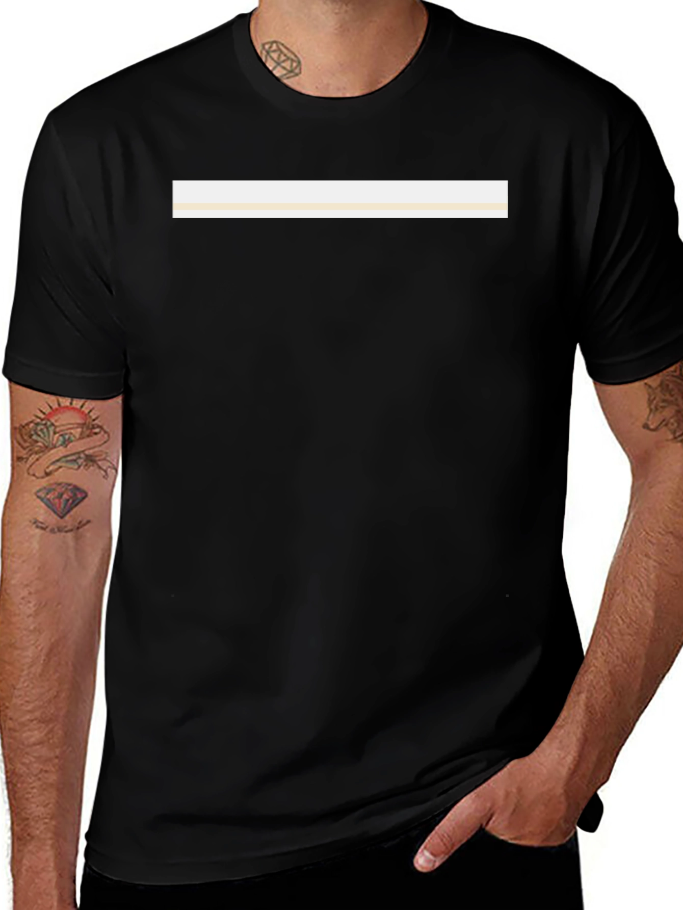 Variant 6 of Minimalist Black T-Shirt with Cream Stripe