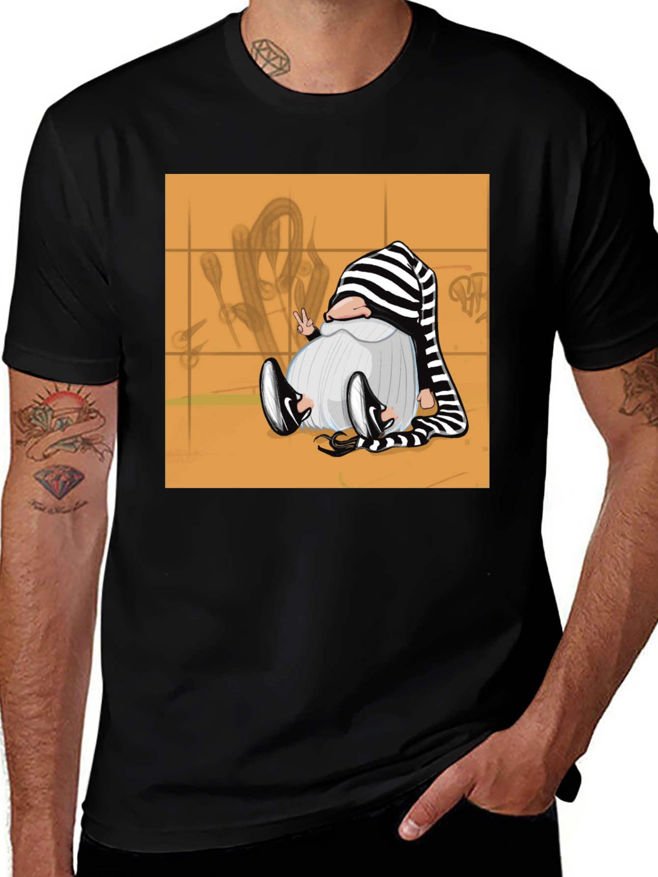 Variant 18 of Striped Hat Gnome Graphic Tee