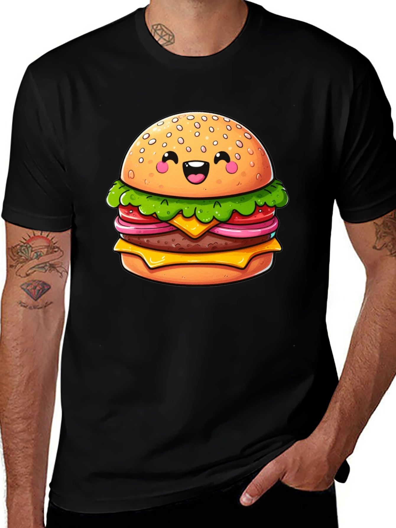 Burger Graphic Tee - Fun Cartoon Food T-Shirt
