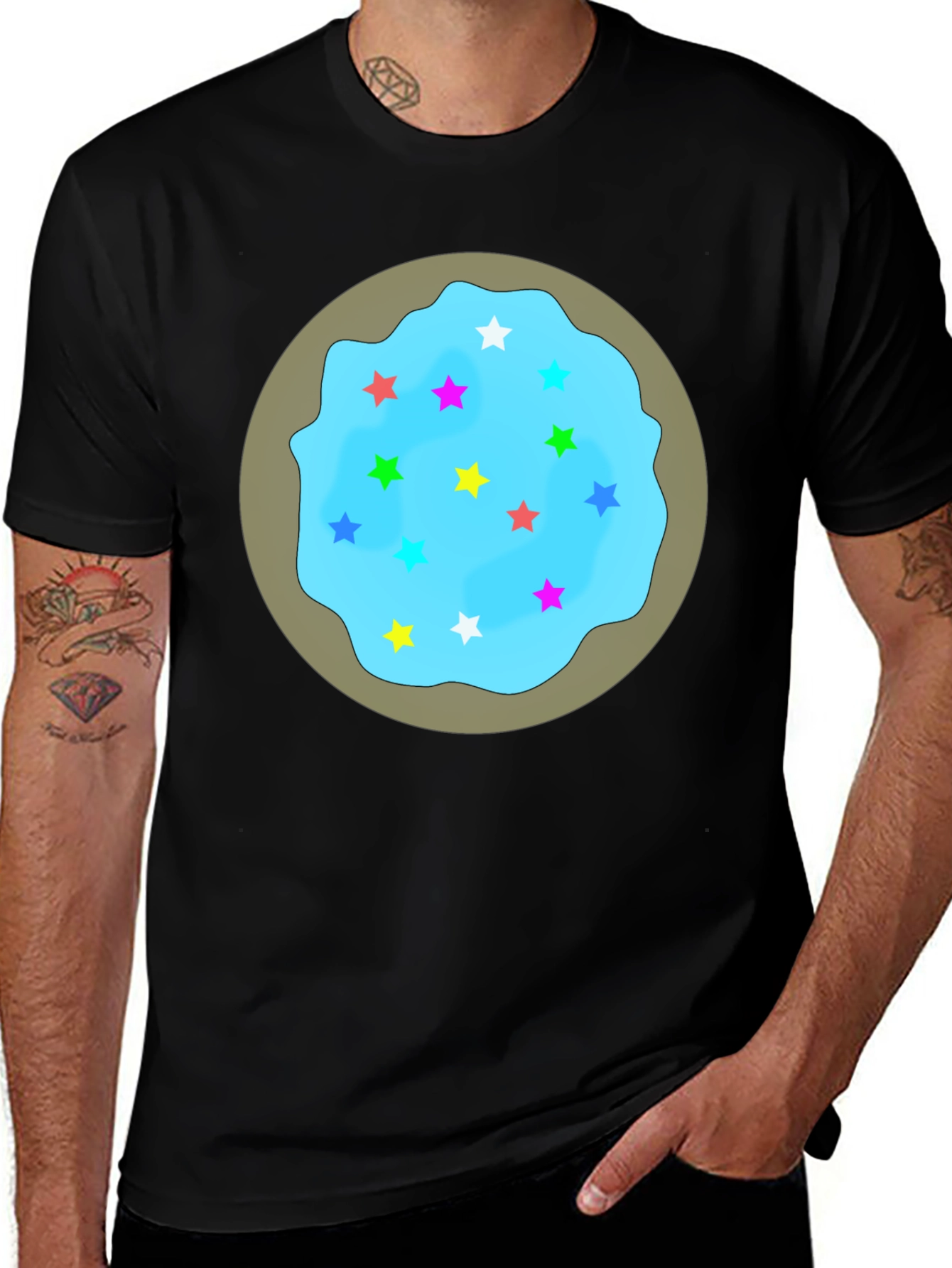 Variant 15 of Novelty Star Cookie Graphic Tee - Casual Black T-Shirt