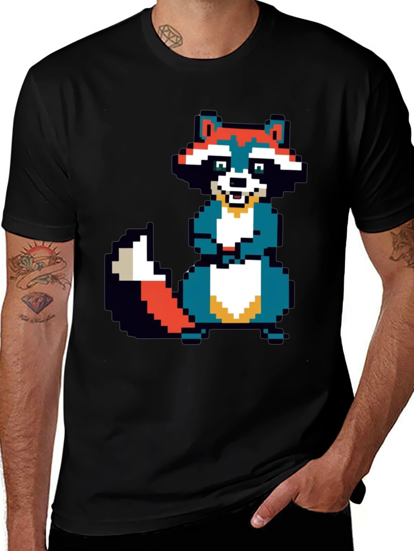 Variant 28 of Pixel Raccoon Graphic Tee - Retro Gamer Style