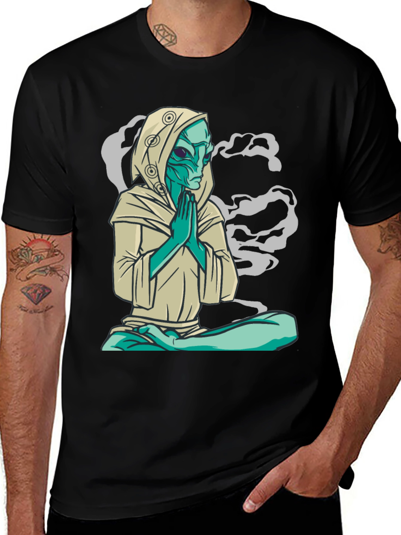 Variant 24 of Meditating Alien T-Shirt - Peace Out!