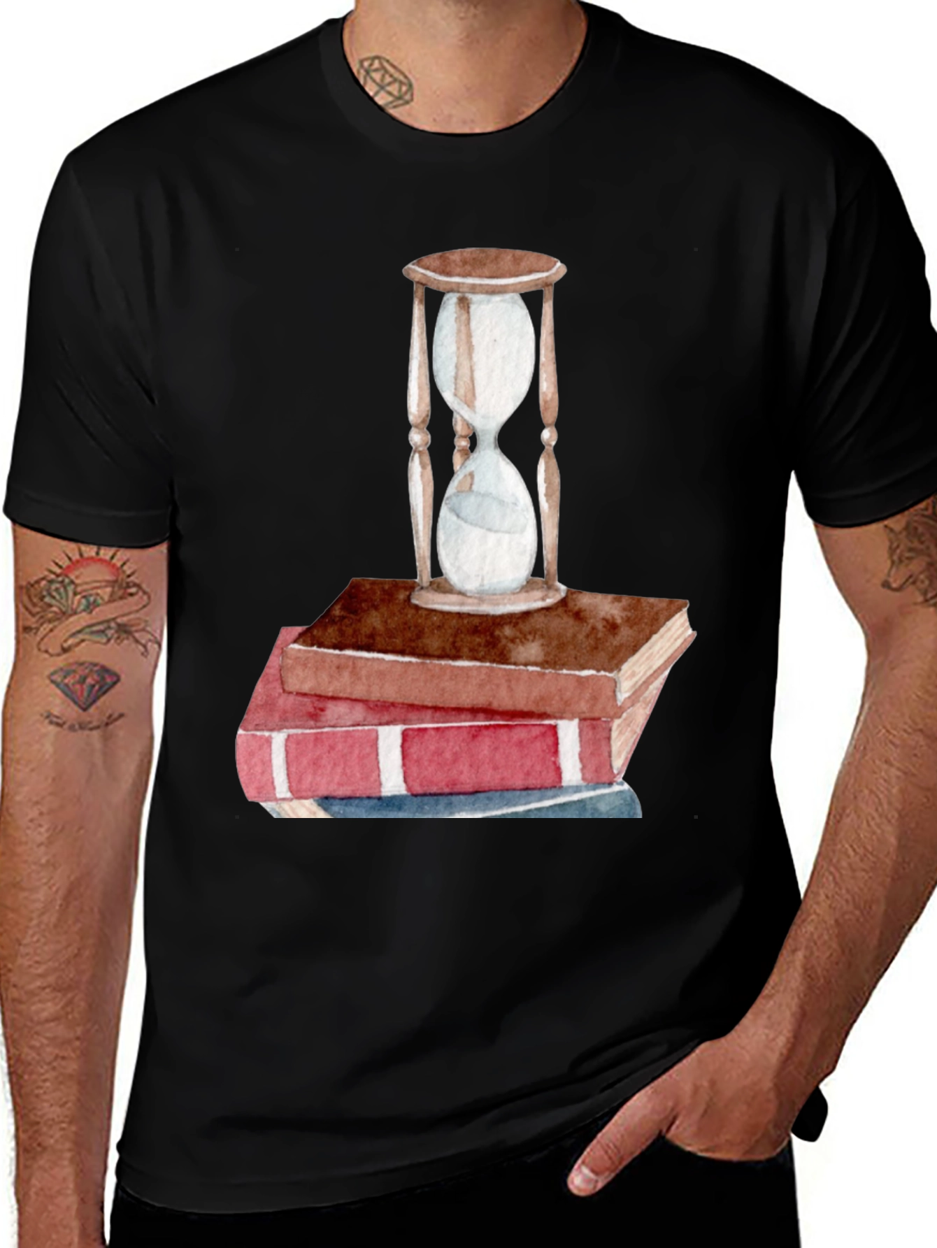 Variant 21 of Hourglass & Books Graphic Tee - Black Unisex T-Shirt