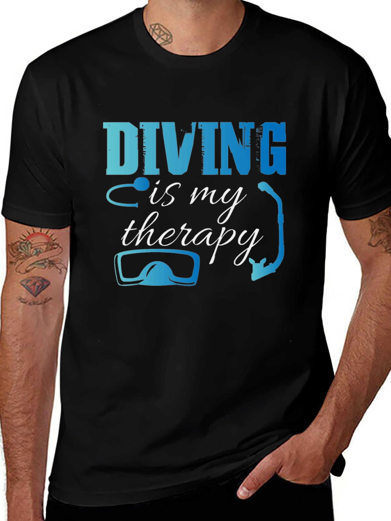 Variant 10 of Diving is my Therapy Black T-Shirt - Scuba Diving Tee