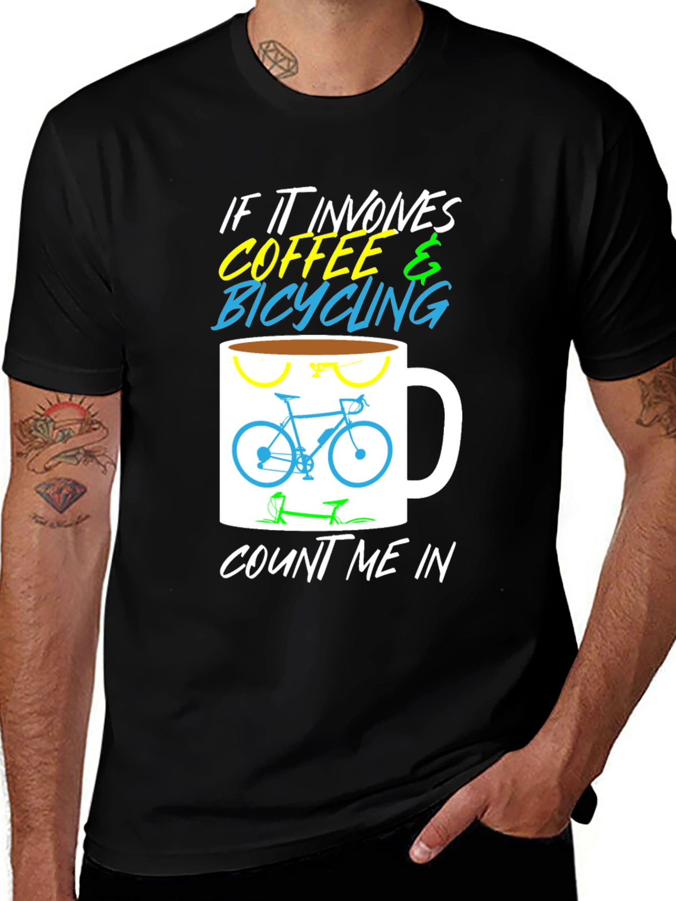 Variant 28 of Coffee & Bicycling Graphic Tee - Black