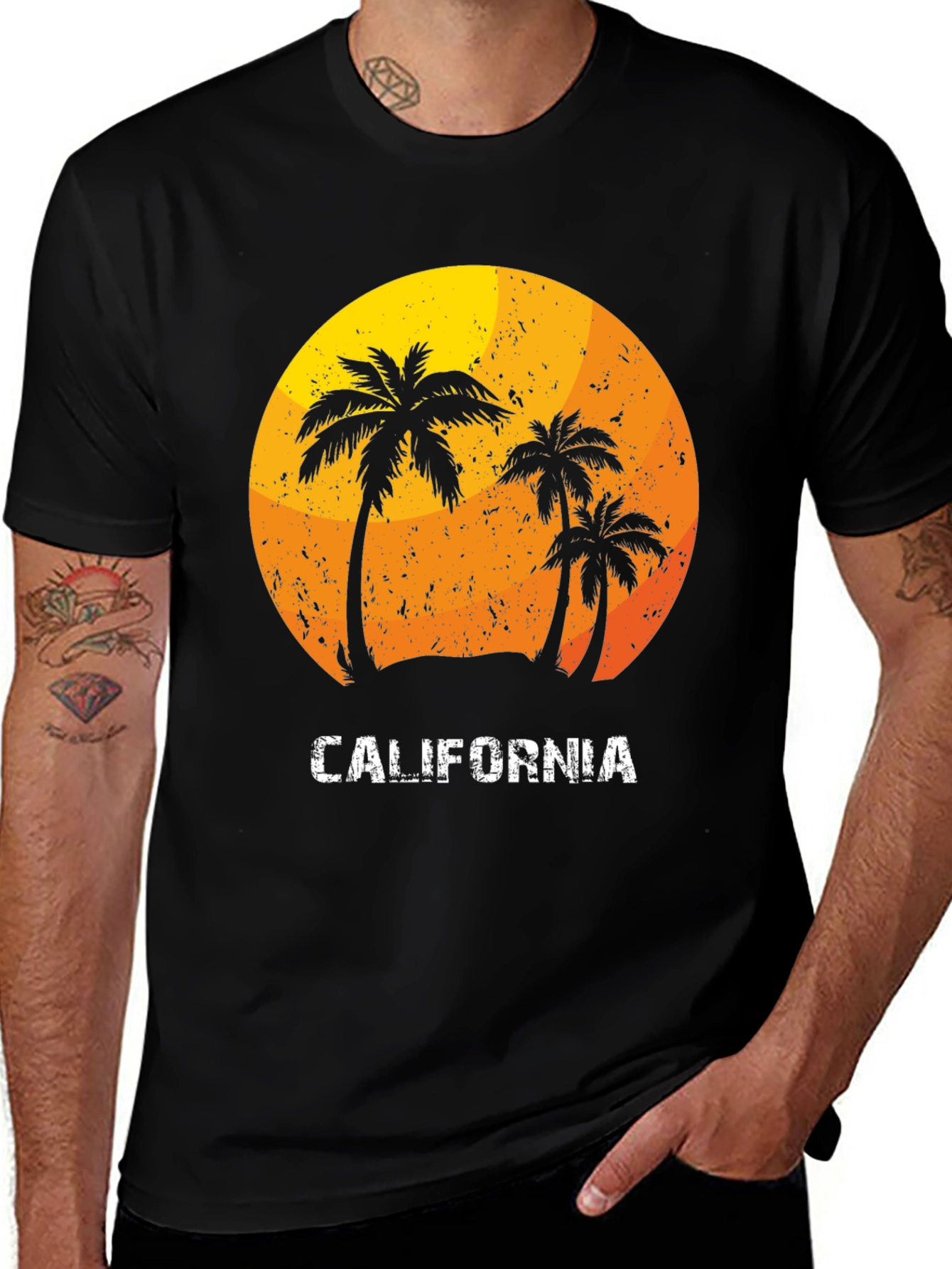 Black California Palm Tree Sunset Graphic T-Shirt main image