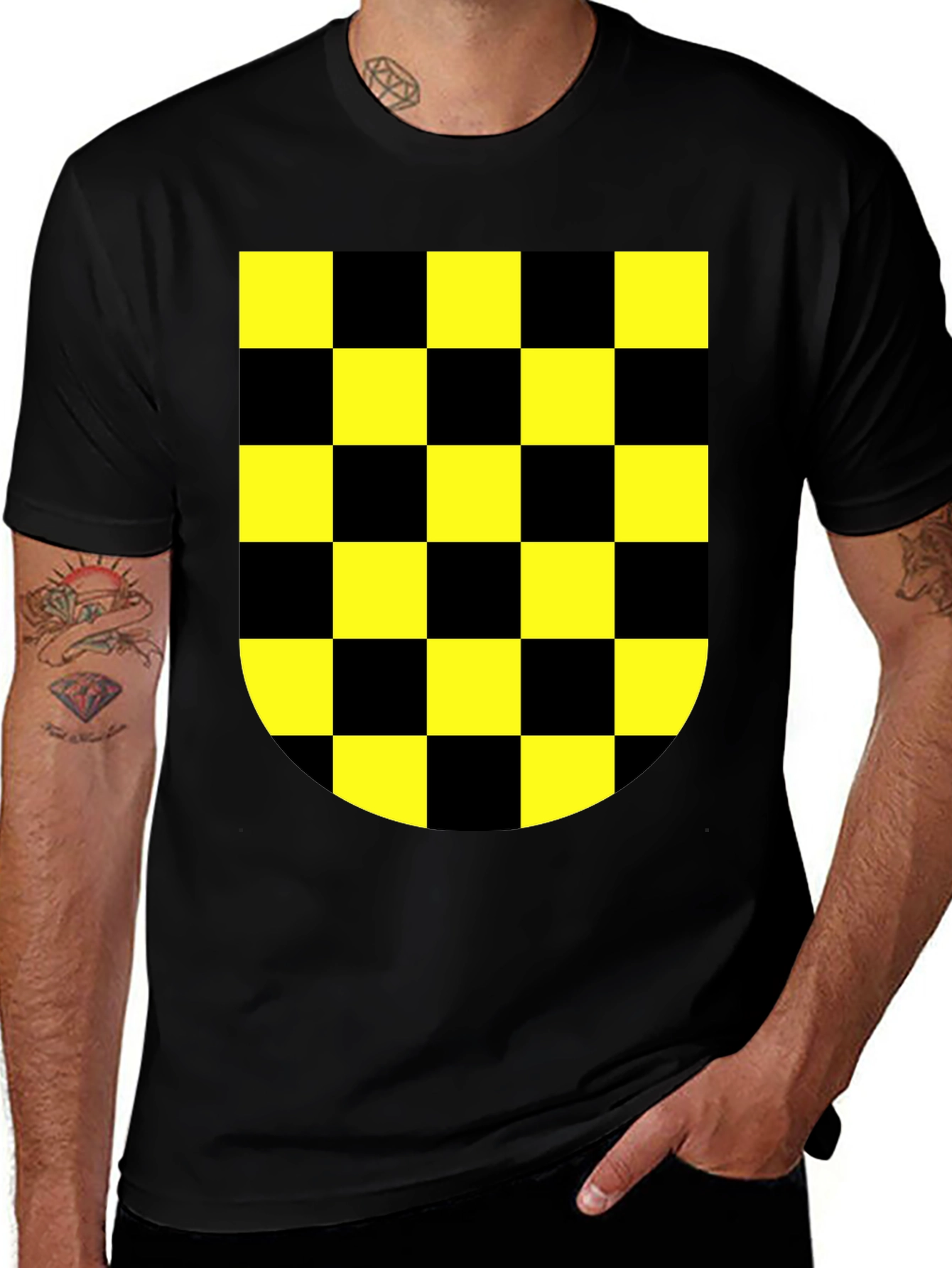 Variant 22 of Checkered Shield Tee - Black & Yellow Graphic T-Shirt