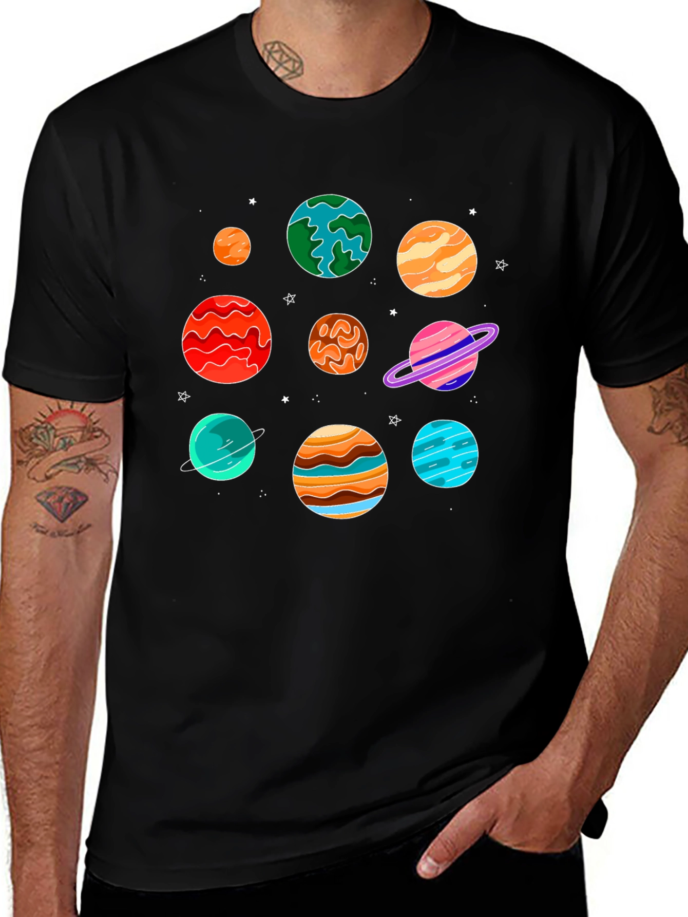 Variant 9 of Planets Graphic Print Black T-Shirt