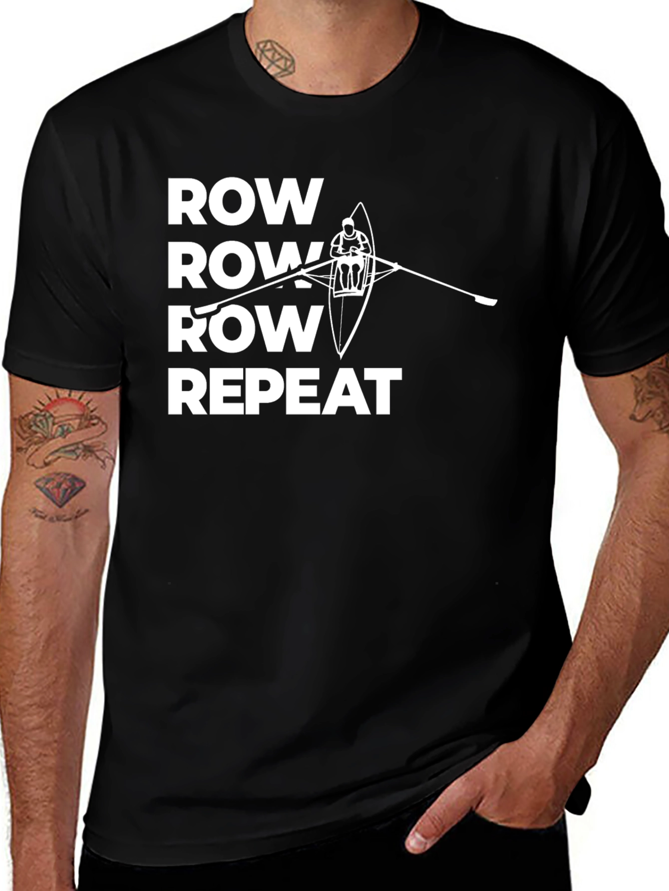 Variant 15 of Rowing T-Shirt: Row, Row, Row, Repeat - Crew Neck Tee