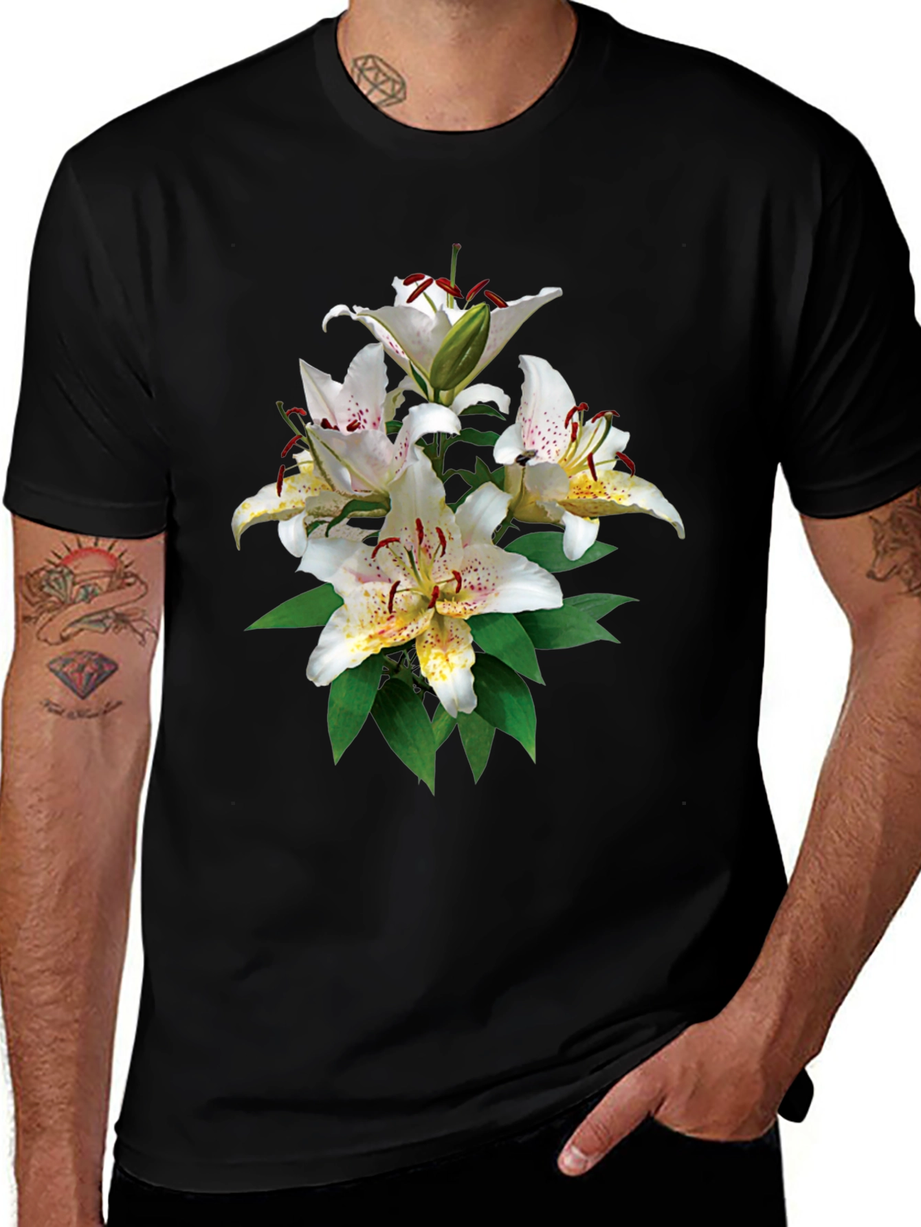 Variant 15 of Floral Lily Graphic Black T-Shirt