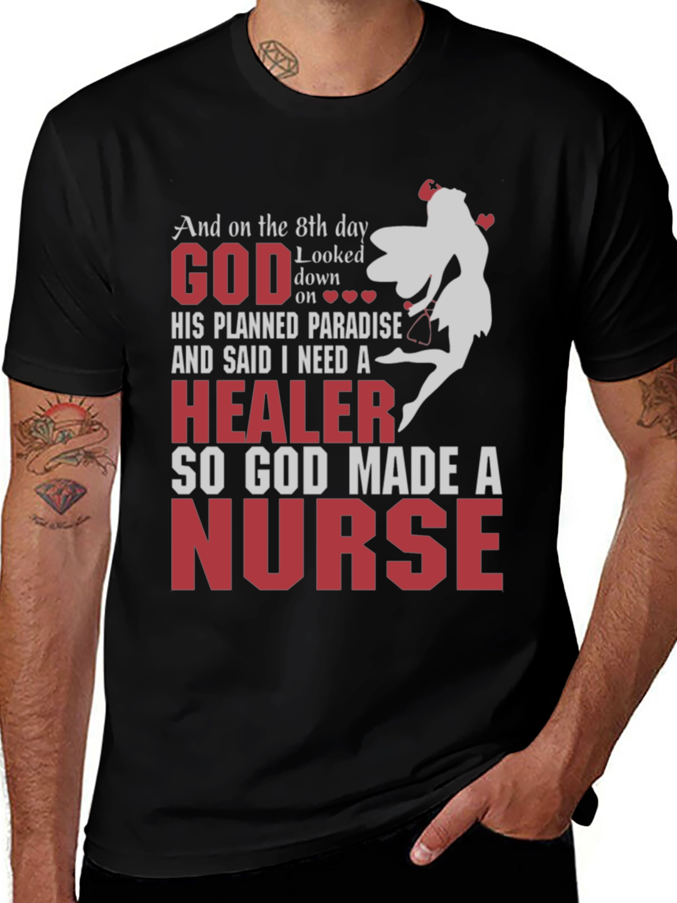 Variant 2 of God Made a Nurse T-Shirt - Healer Appreciation Tee