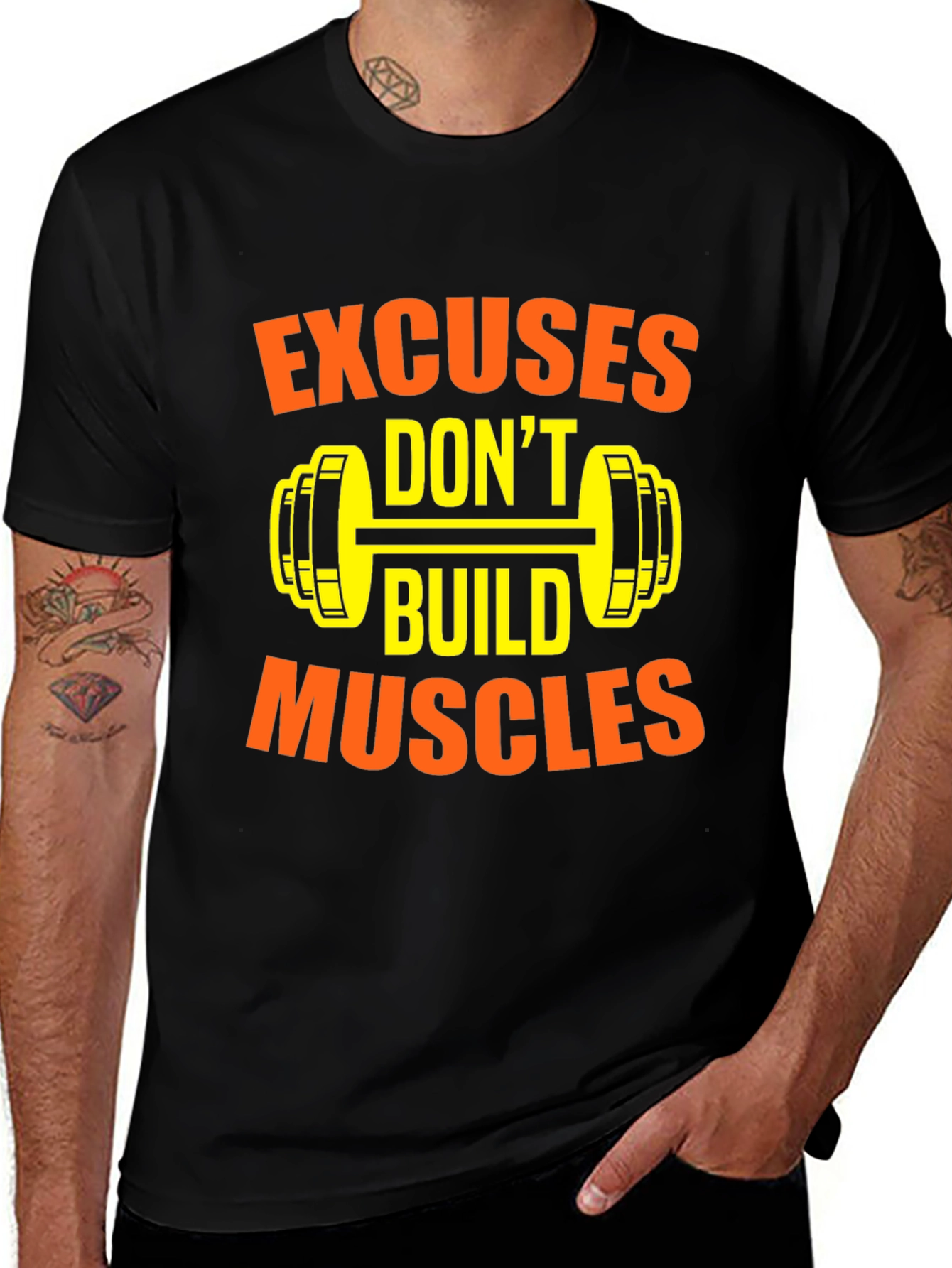Variant 29 of Workout Motivation T-Shirt - Excuses Don't Build Muscles