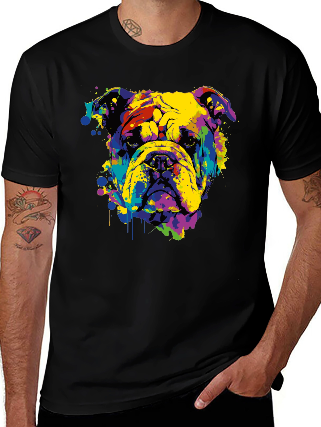 Variant 13 of Colorful Bulldog Graphic Print Black T-Shirt