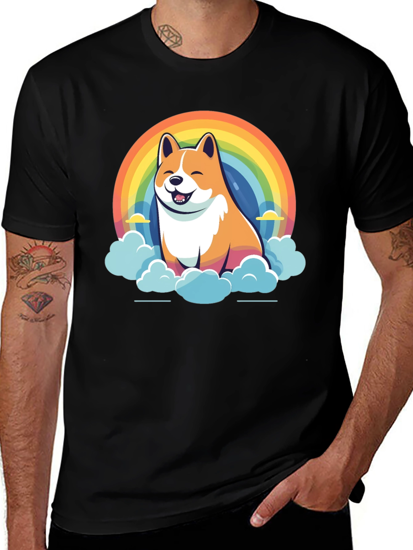 Variant 16 of Rainbow Corgi Black T-Shirt