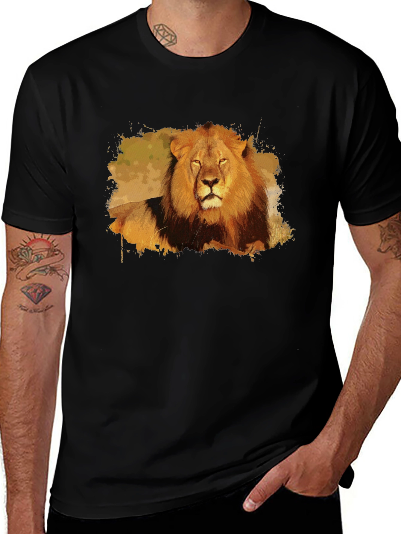 Variant 28 of Lion Graphic Print Black T-Shirt