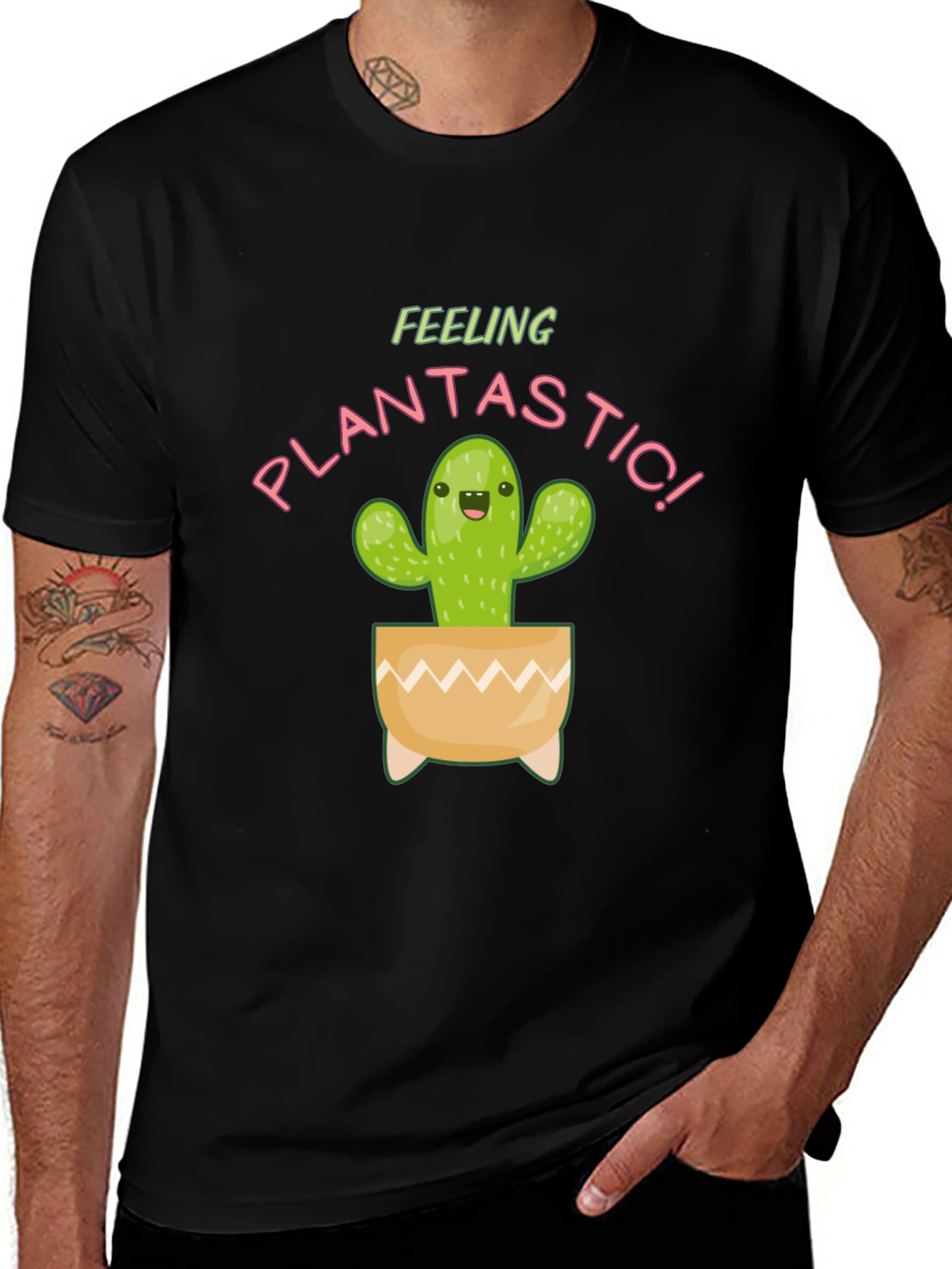 Variant 5 of Plantastic Cactus Graphic T-Shirt - Black Cotton Tee