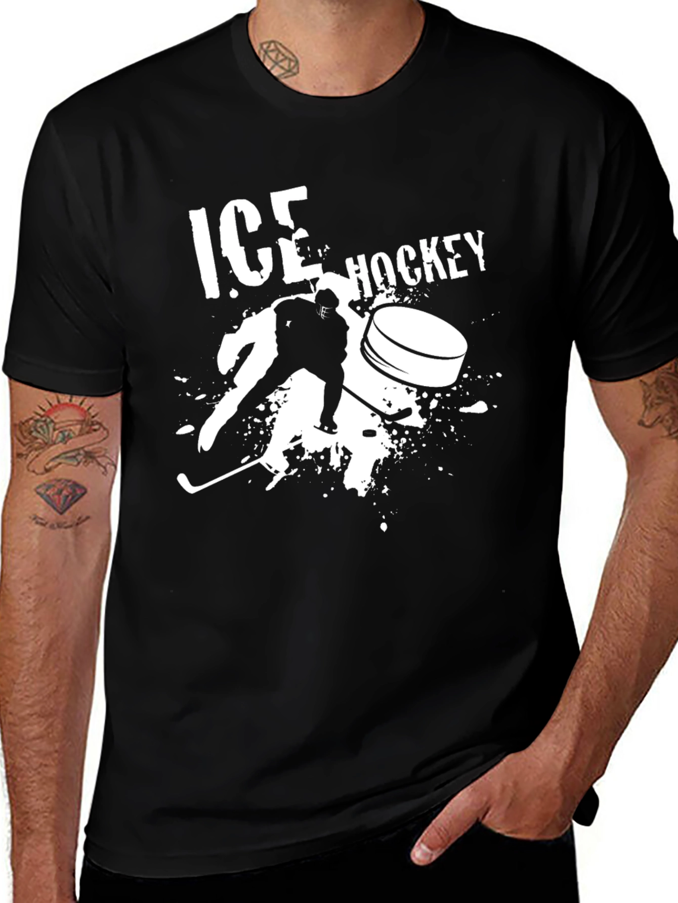Variant 17 of Ice Hockey Graphic Tee - Black Cotton T-Shirt