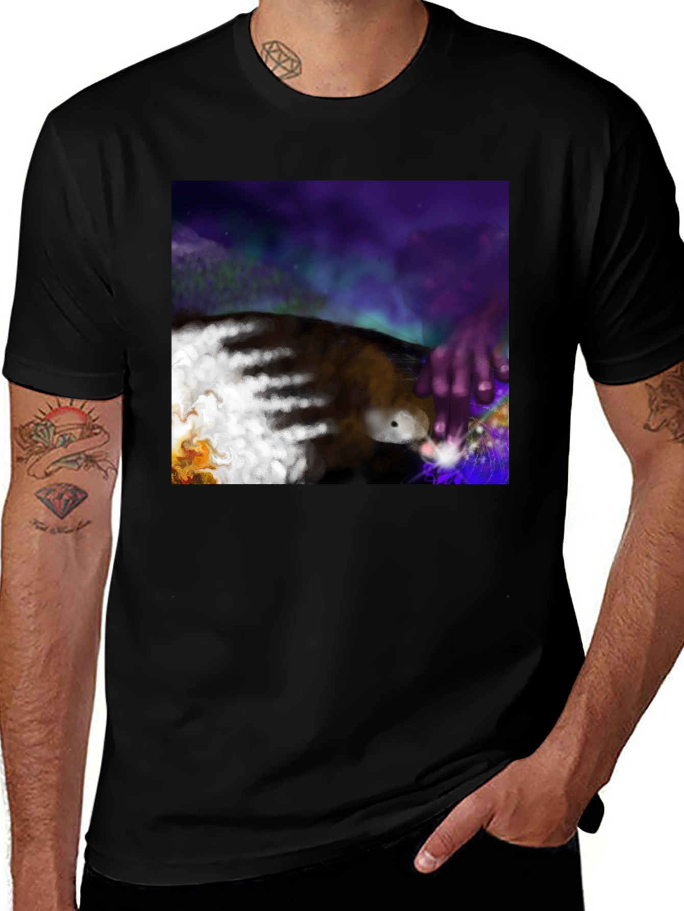 Variant 7 of Artistic Aurora Borealis Graphic Tee - Black