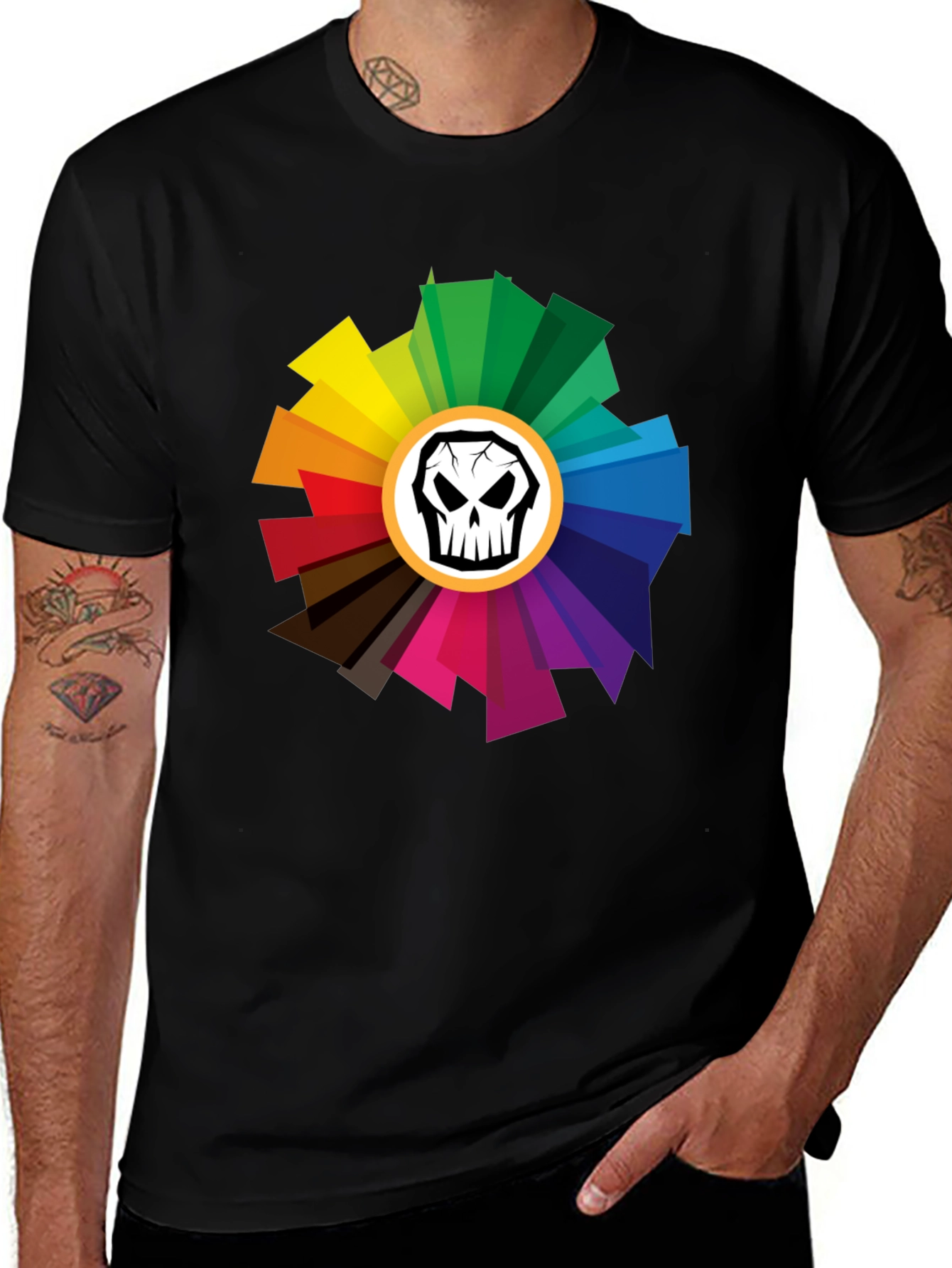 Variant 24 of Skull Color Wheel Black T-Shirt - Unique Design