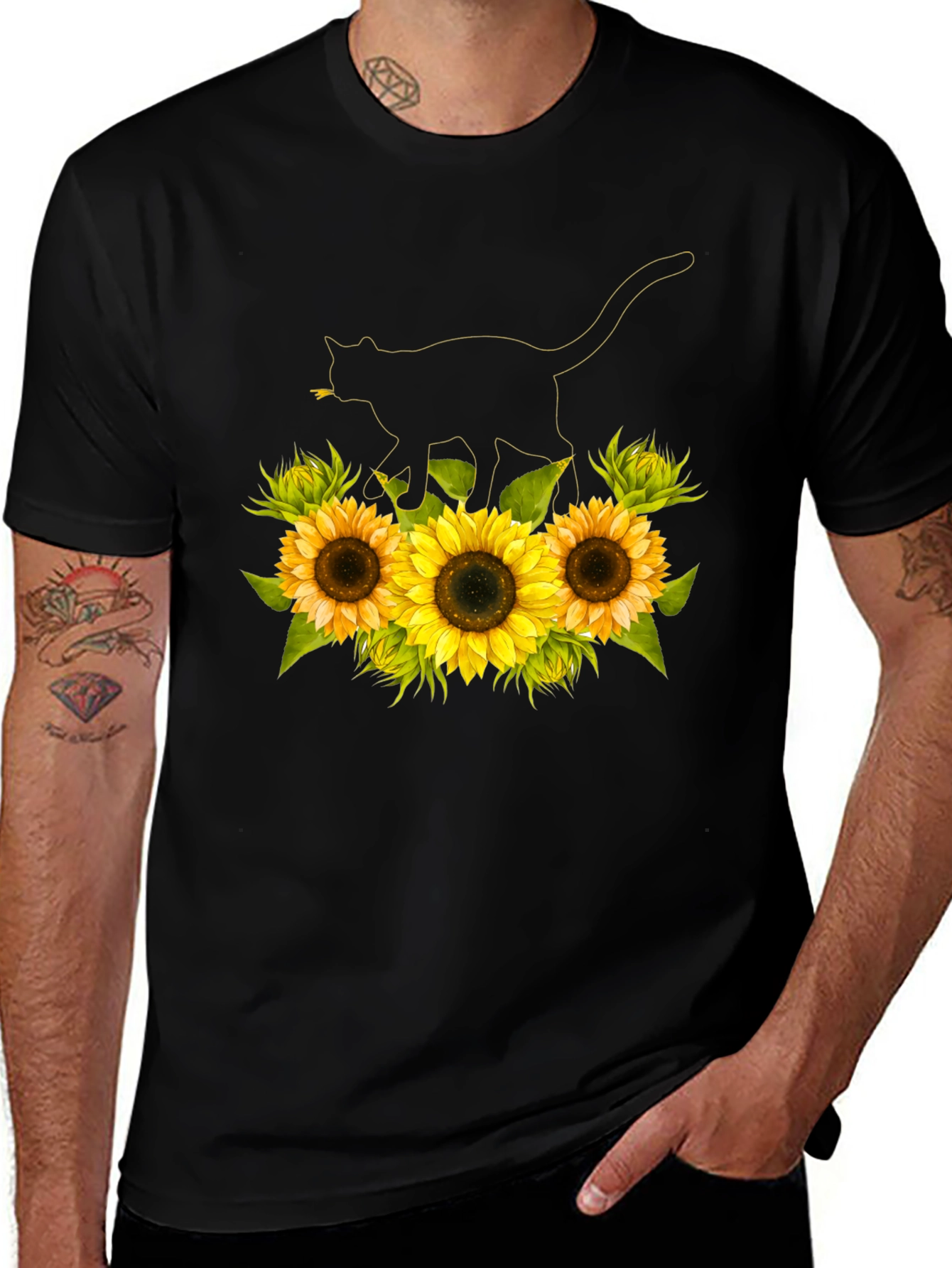 Variant 19 of Sunflower Cat Black T-Shirt