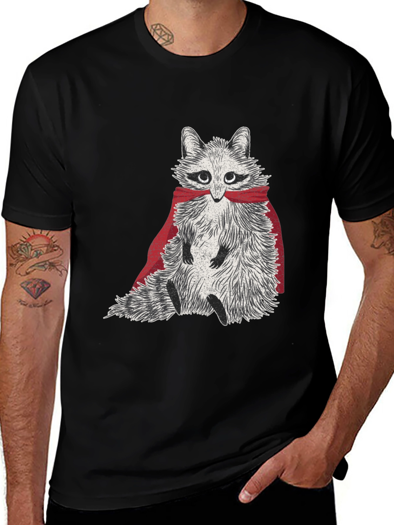 Variant 21 of Raccoon Superhero Graphic Tee - Black Cotton Blend T-Shirt