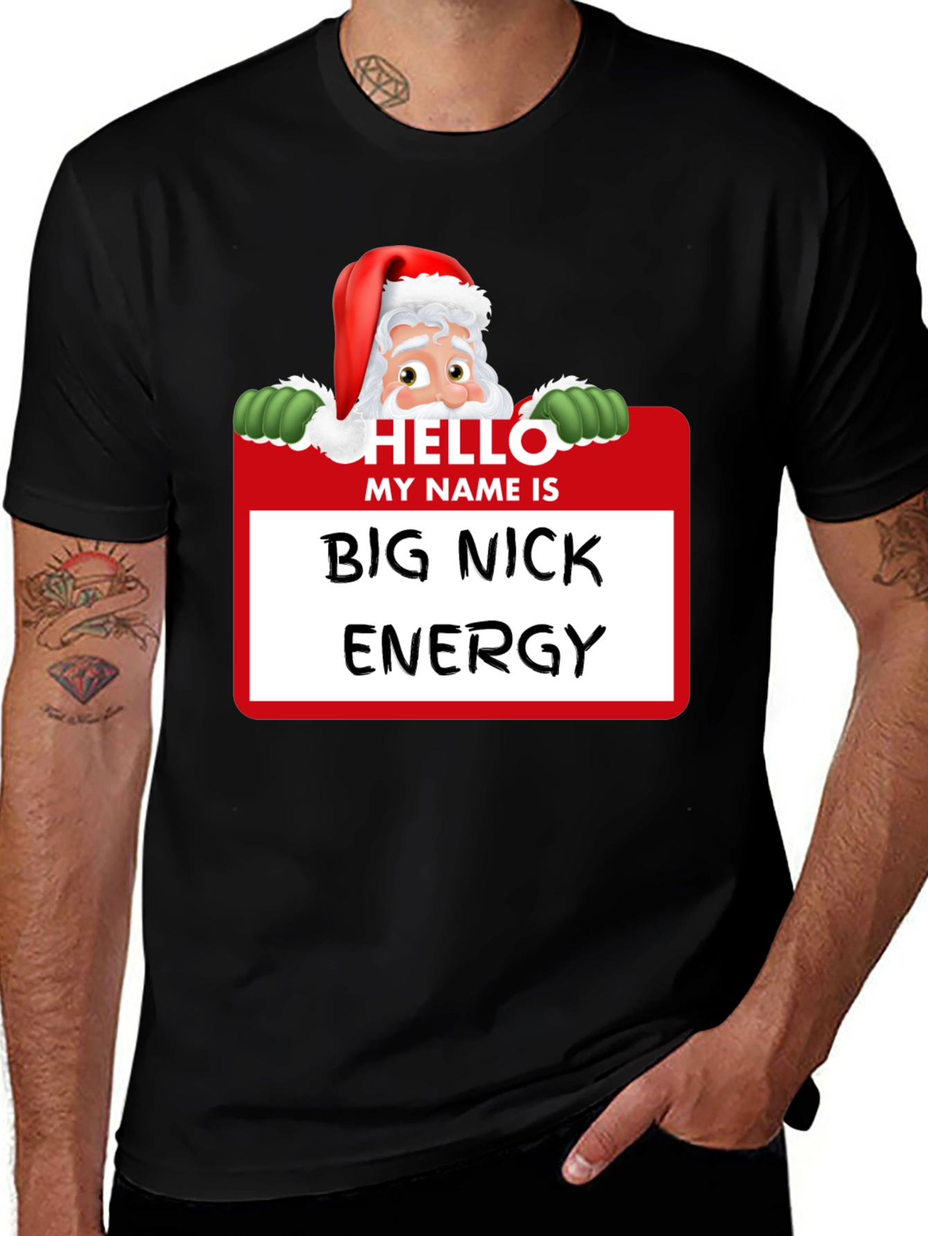 Black Big Nick Energy Santa Holiday T-Shirt main image