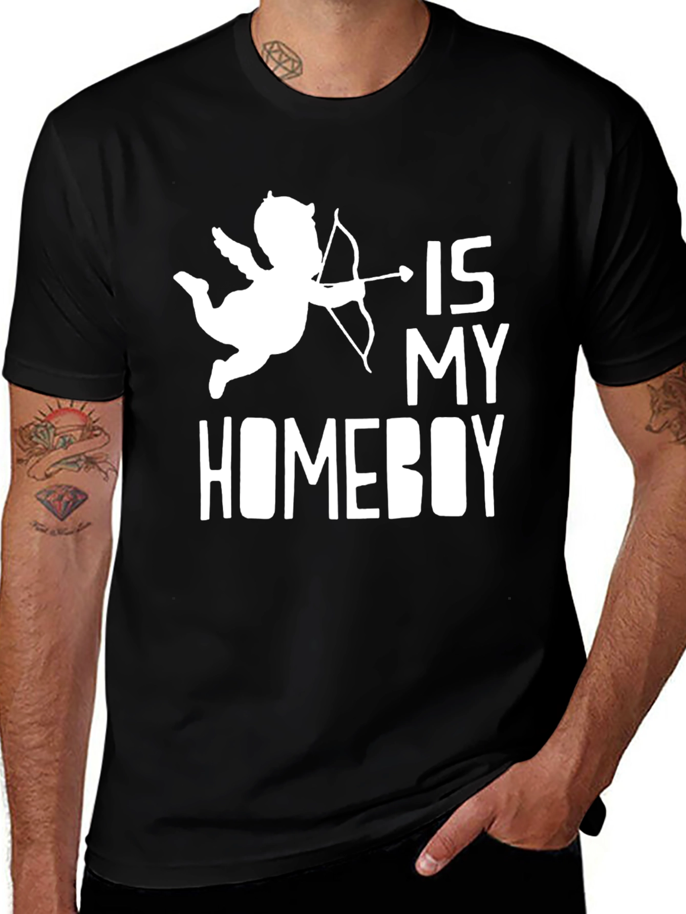 Variant 16 of Cupid Is My Homeboy Black Graphic Tee