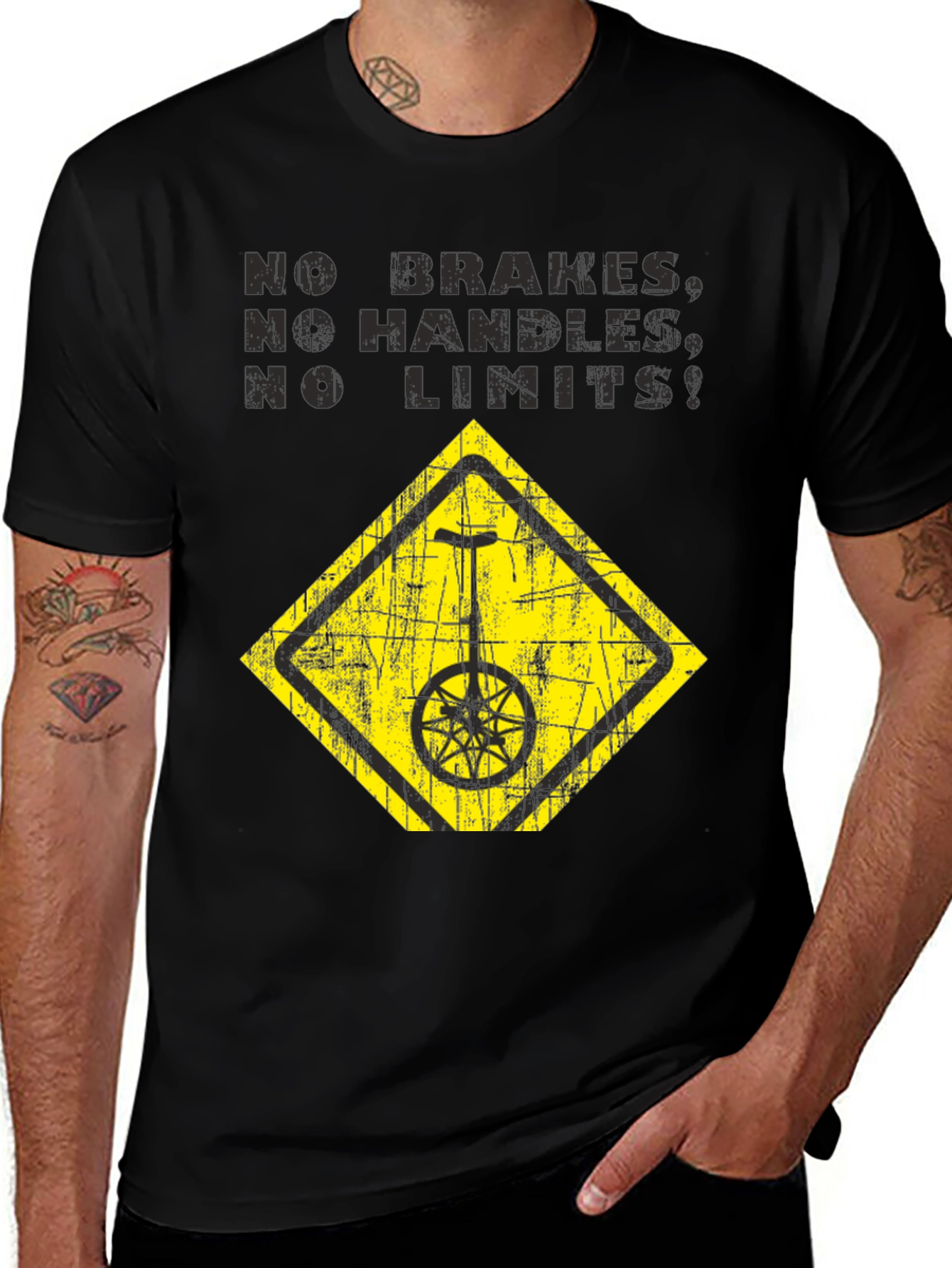 Variant 25 of No Brakes, No Limits Unicycle Black T-Shirt