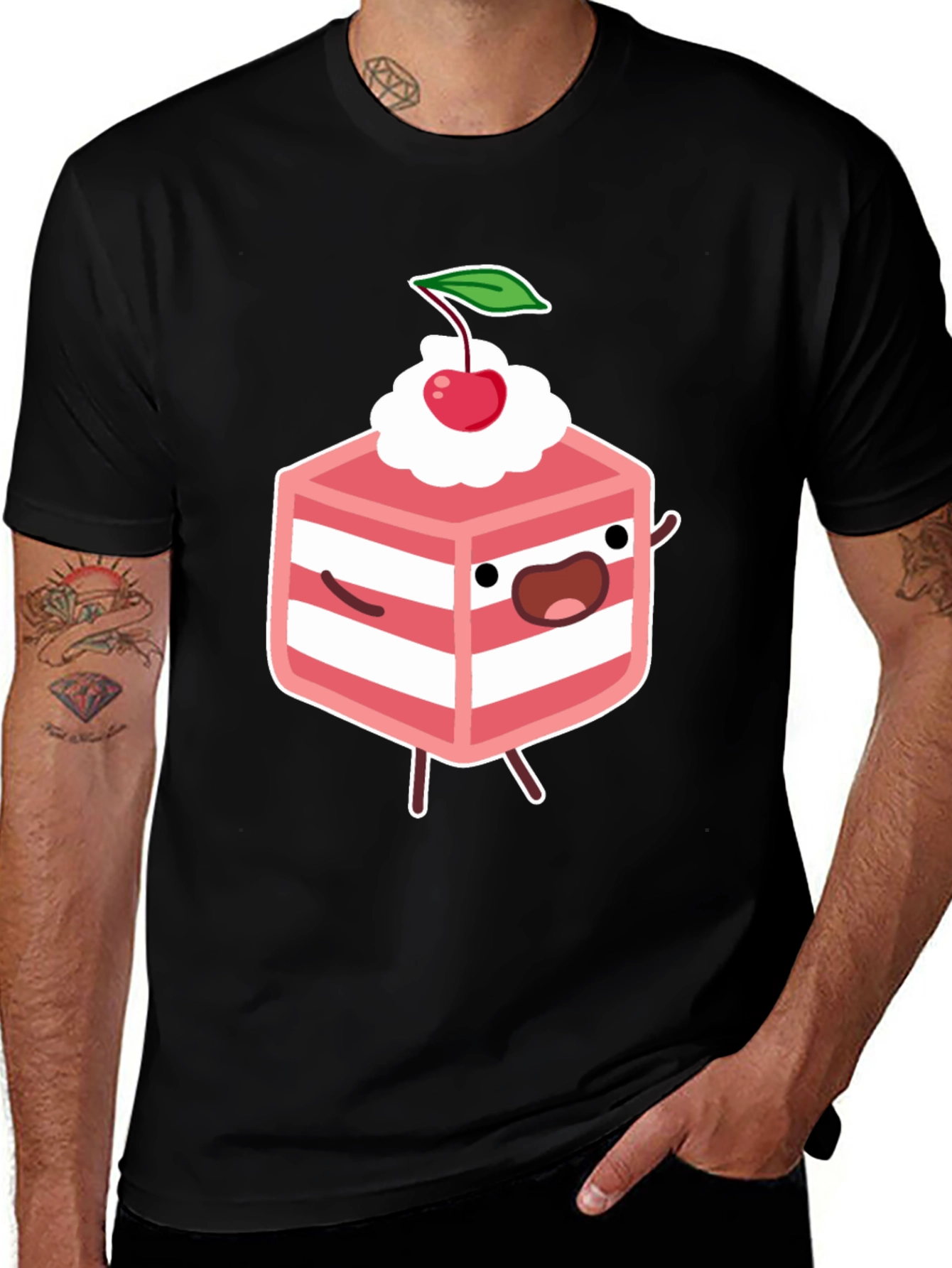 Variant 2 of Funny Cake Slice Graphic Tee - Black