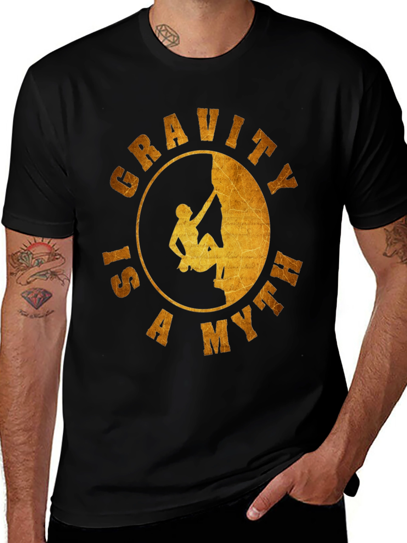 Black Gravity is a Myth T-Shirt - Rock Climbing Design main image