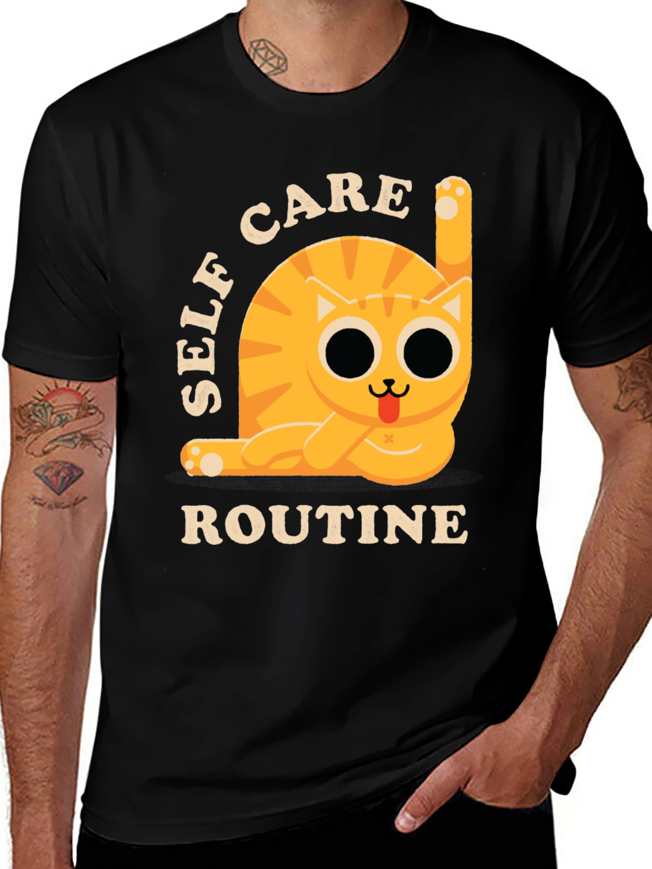 Variant 8 of Self-Care Cat Routine Black T-Shirt