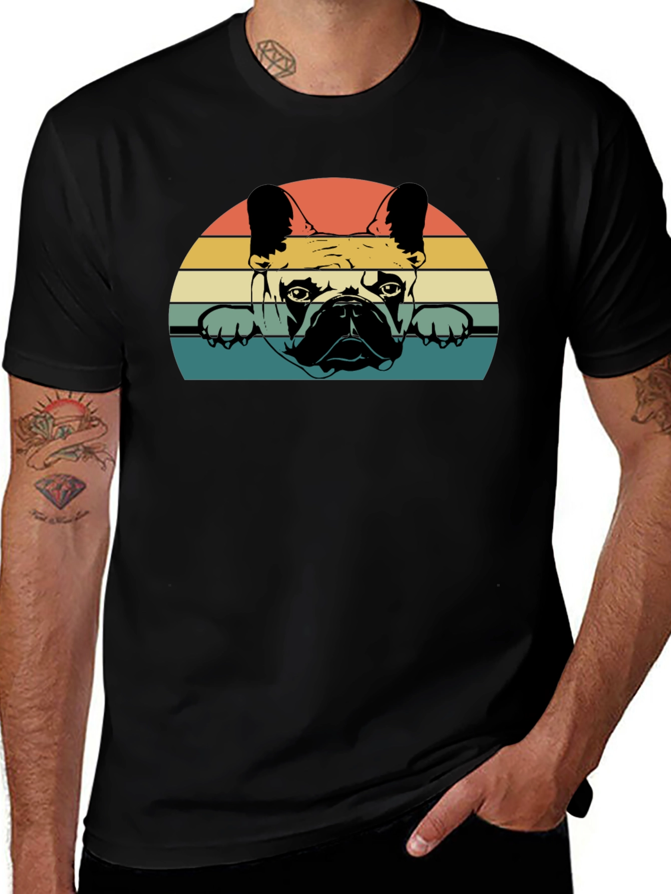 Black Retro French Bulldog Graphic T-Shirt main image