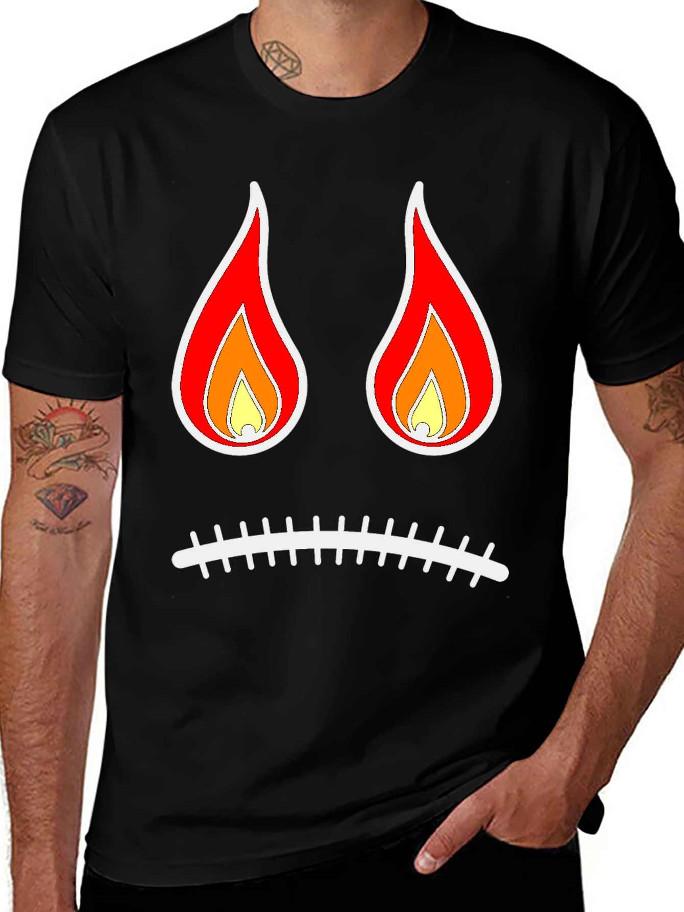 Variant 24 of Flame Eyes Sad Face Black T-Shirt