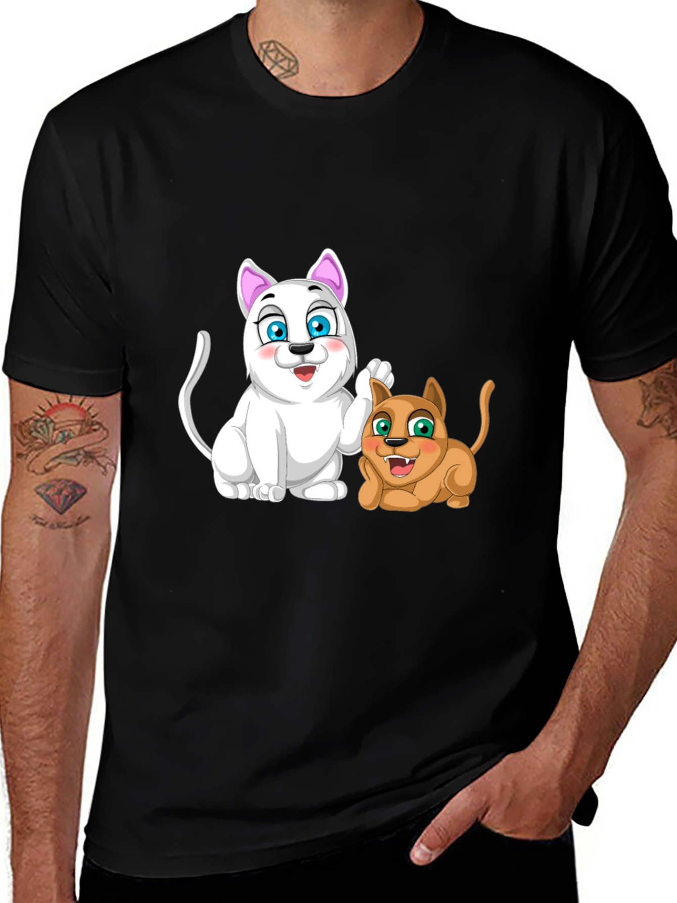 Variant 11 of Cartoon Cats Black T-Shirt