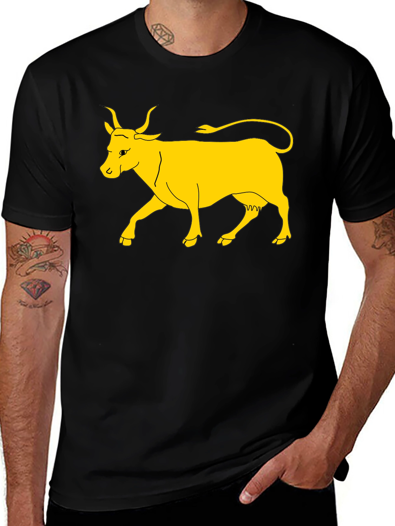 Variant 24 of Black T-Shirt with Yellow Cow Graphic