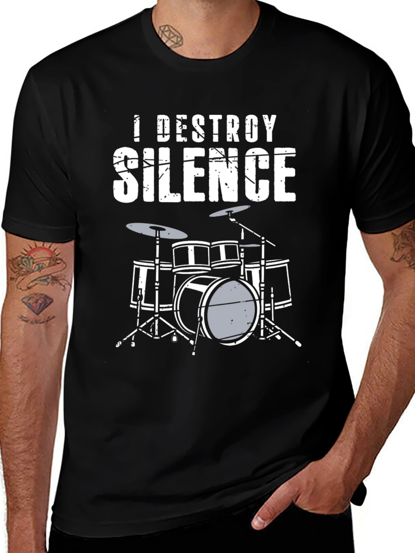 Variant 22 of I Destroy Silence Drum Set Black T-Shirt