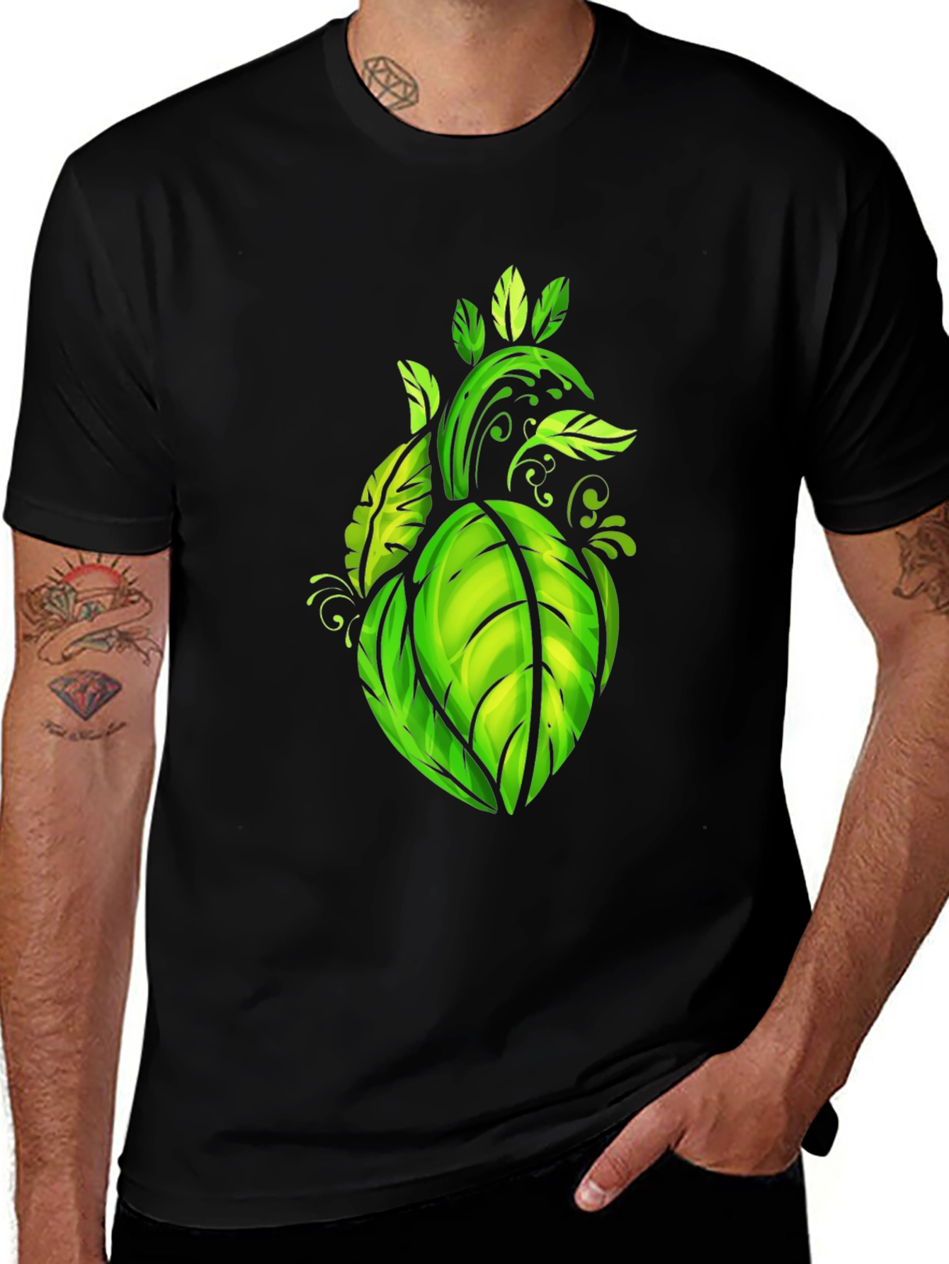 Variant 2 of Leaf Heart Graphic Black Tee - Nature Lover's Shirt