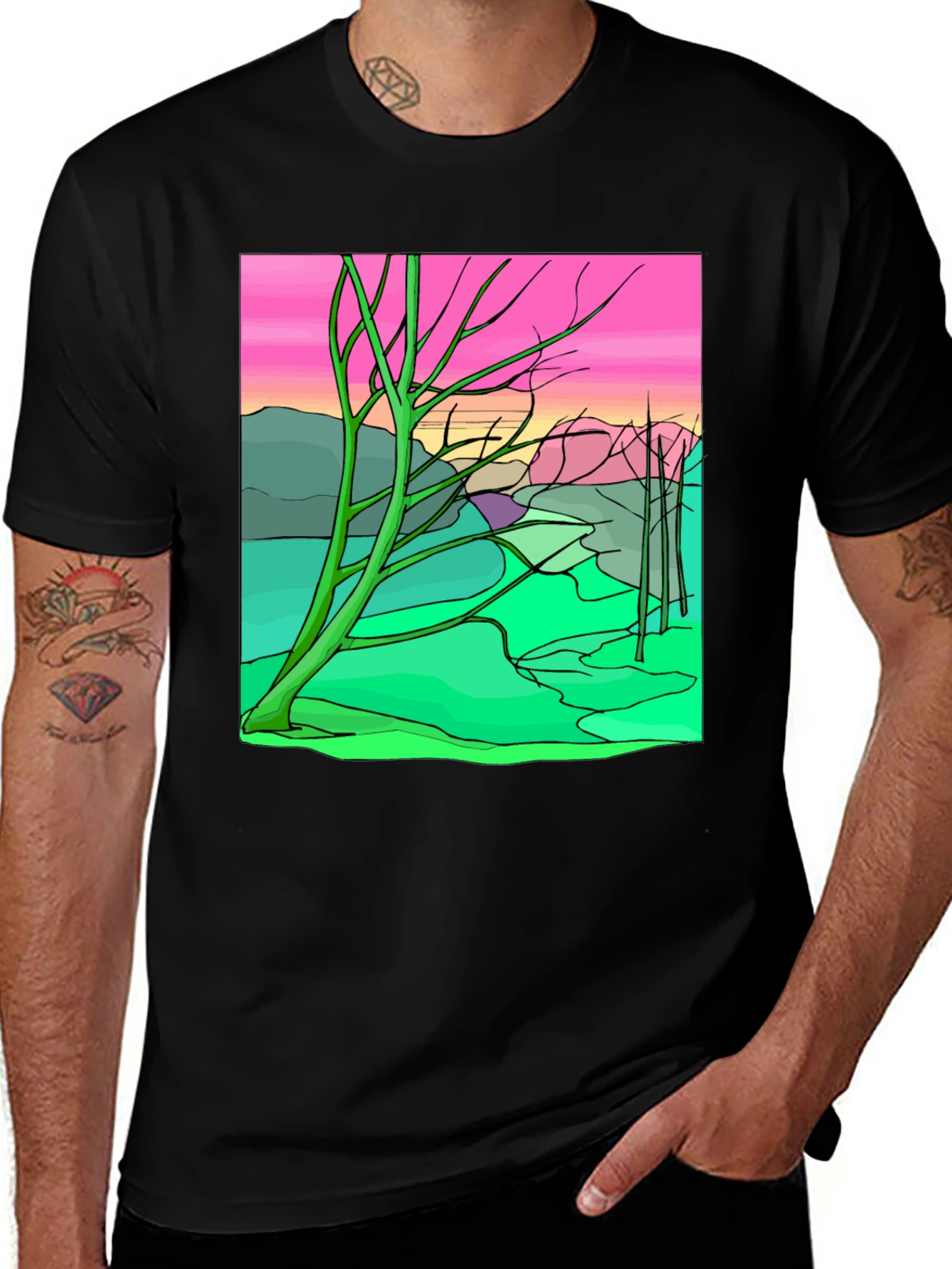 Variant 28 of Unique Graphic Tee - Abstract Landscape Design
