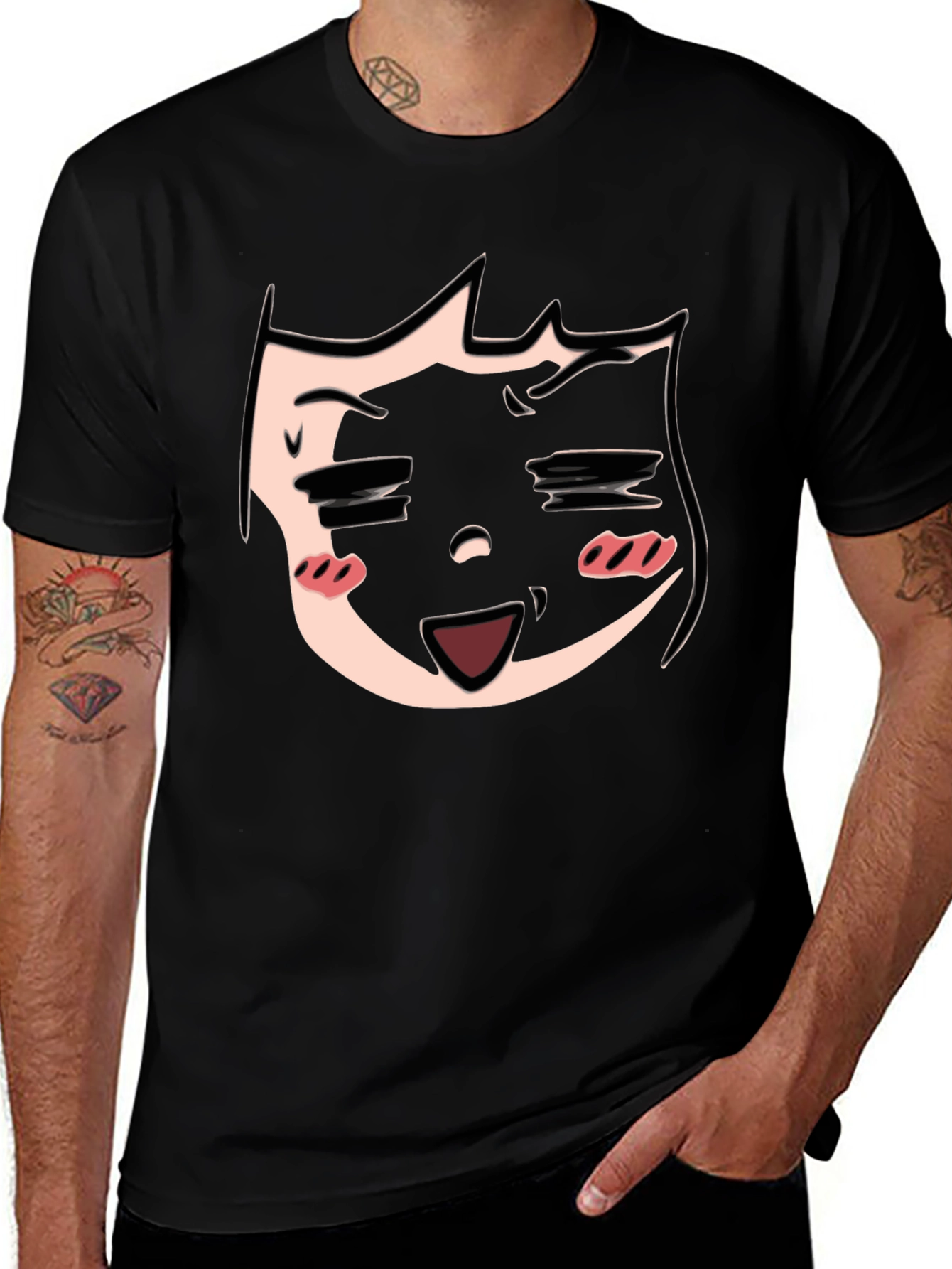 Variant 9 of Funny Anime Face Black T-Shirt