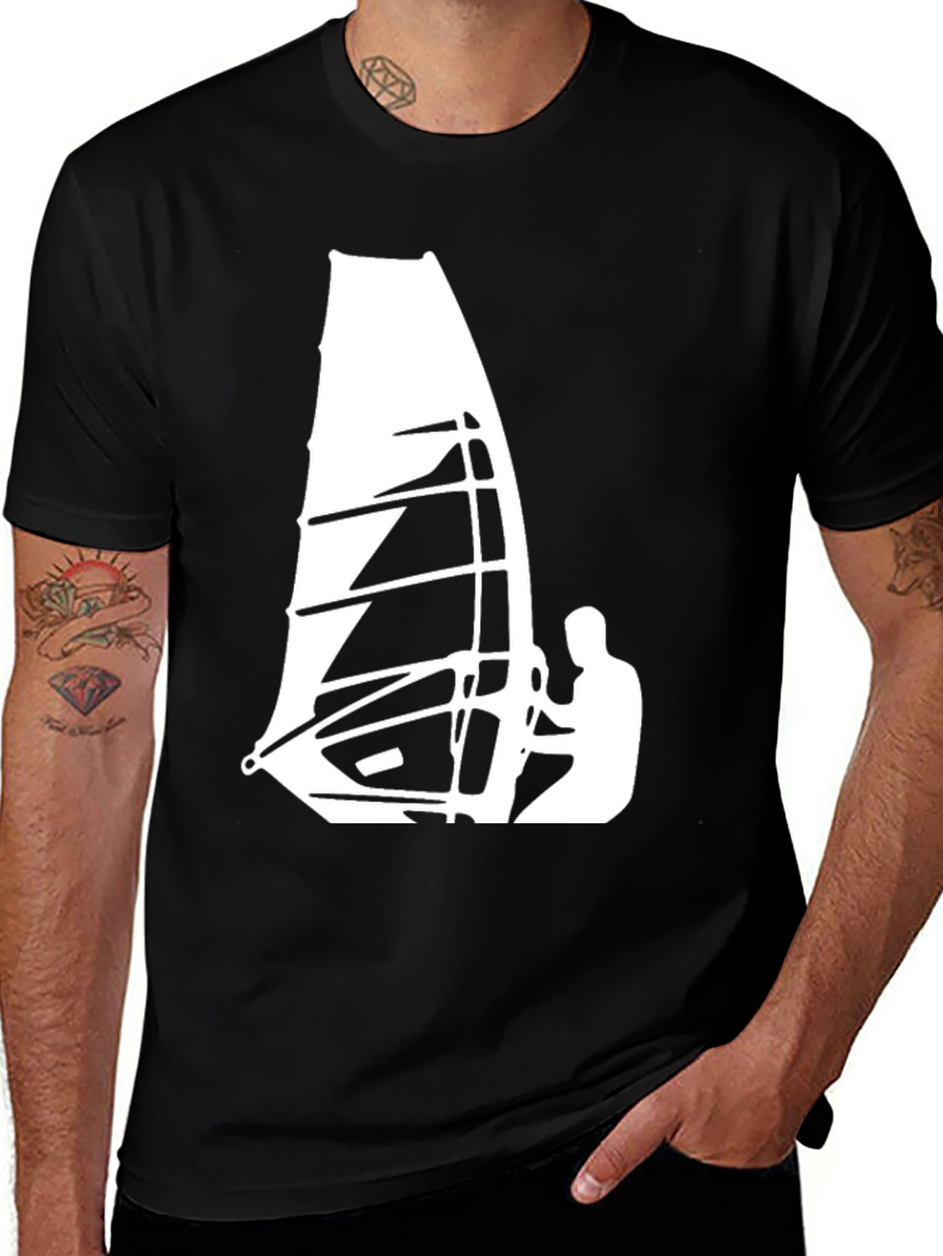 Variant 15 of Windsurfing Graphic Tee - Cool Black T-Shirt