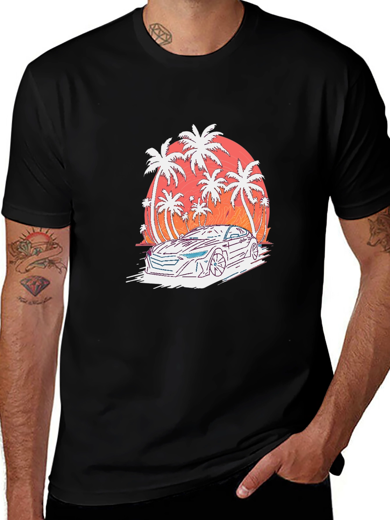 Variant 21 of Tropical Car Graphic Tee - Black Cotton Blend